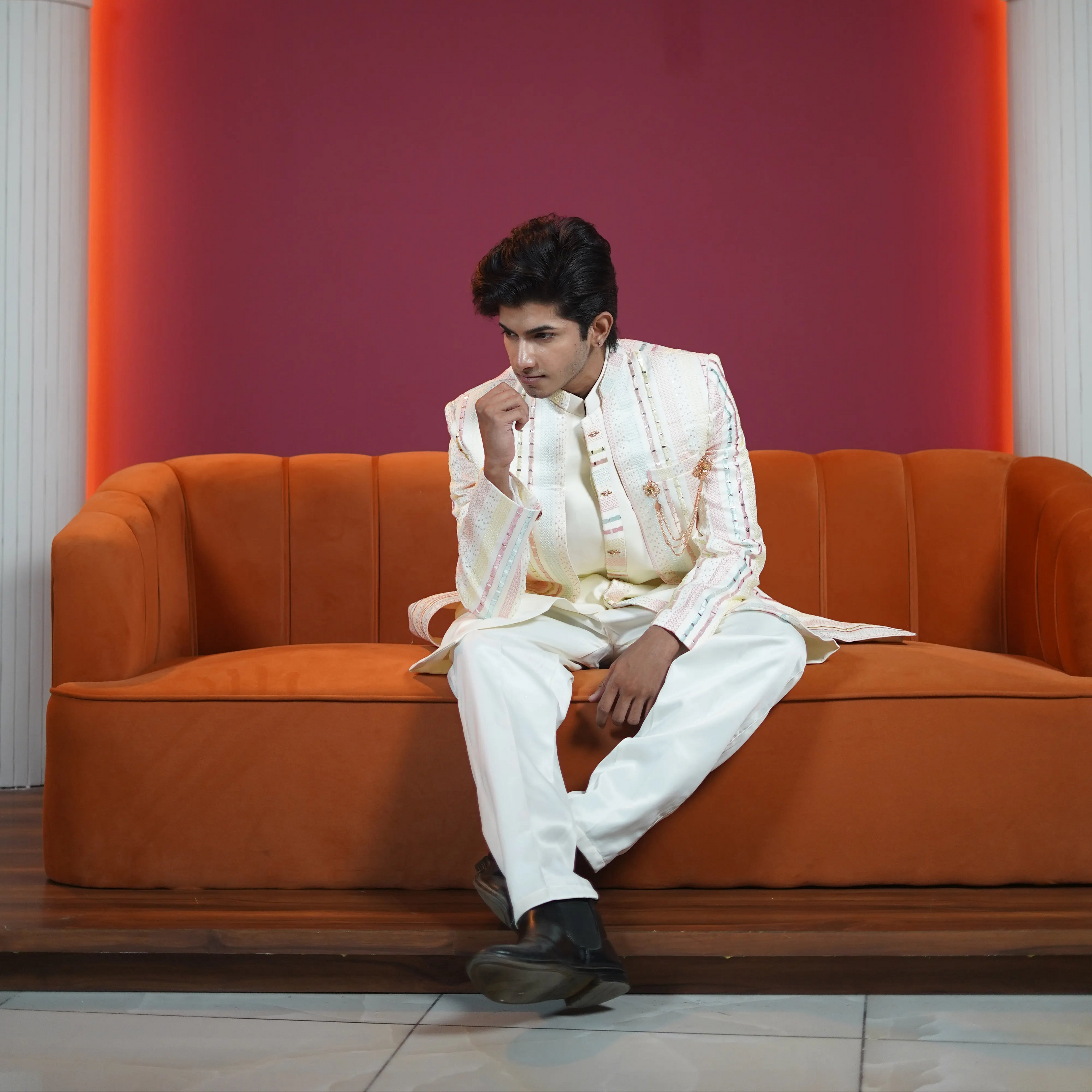 Cream Designer Sherwani
