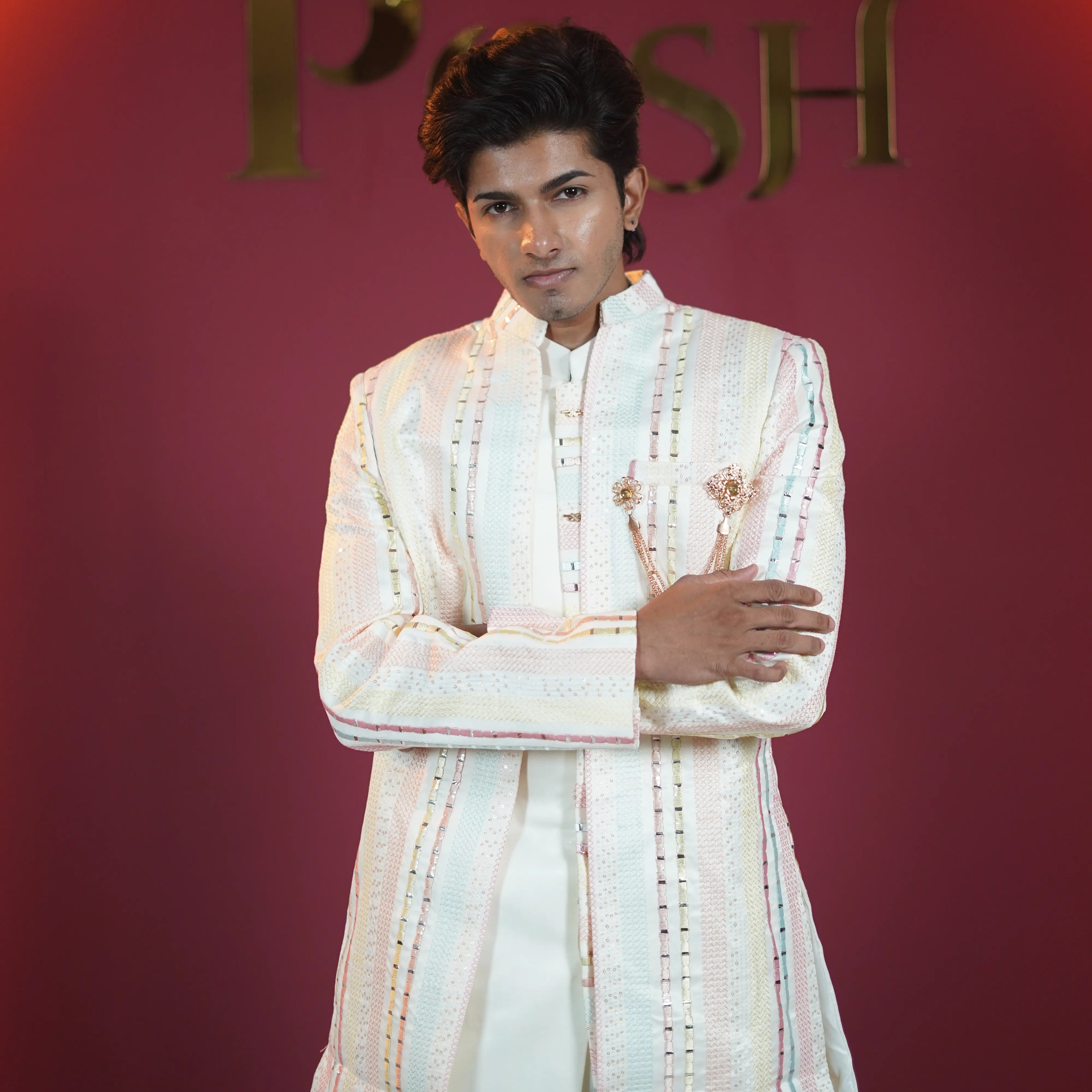 Cream Designer Sherwani