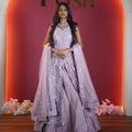 lavender designer lehenga with embroidered dupatta available at Posh Wedding Rental Kerala lehenga rental