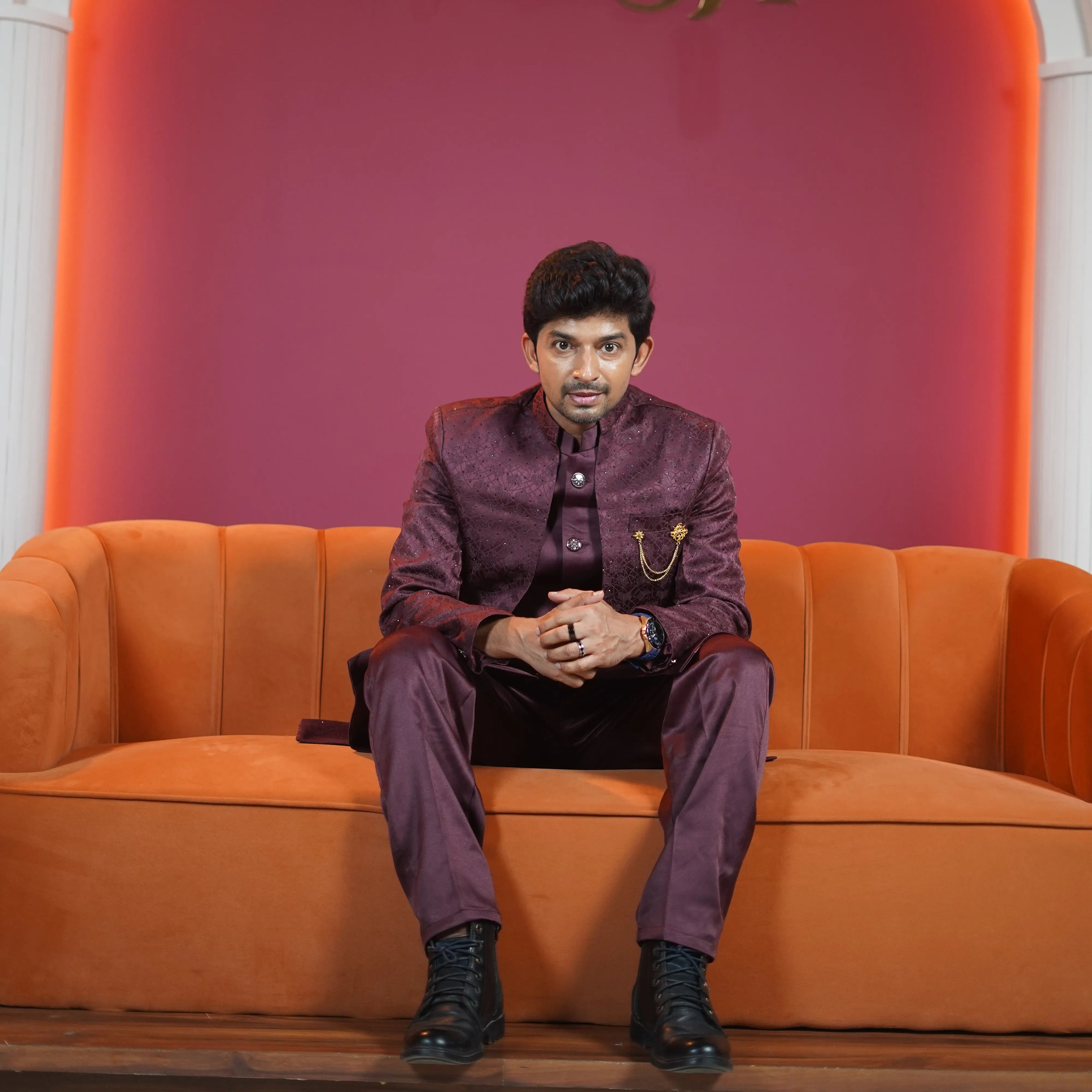 royal maroon embroidered designer sherwani for groom available at Posh Wedding Rental Kerala sherwani rental