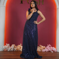 Navy Blue Designer Sequin Gown