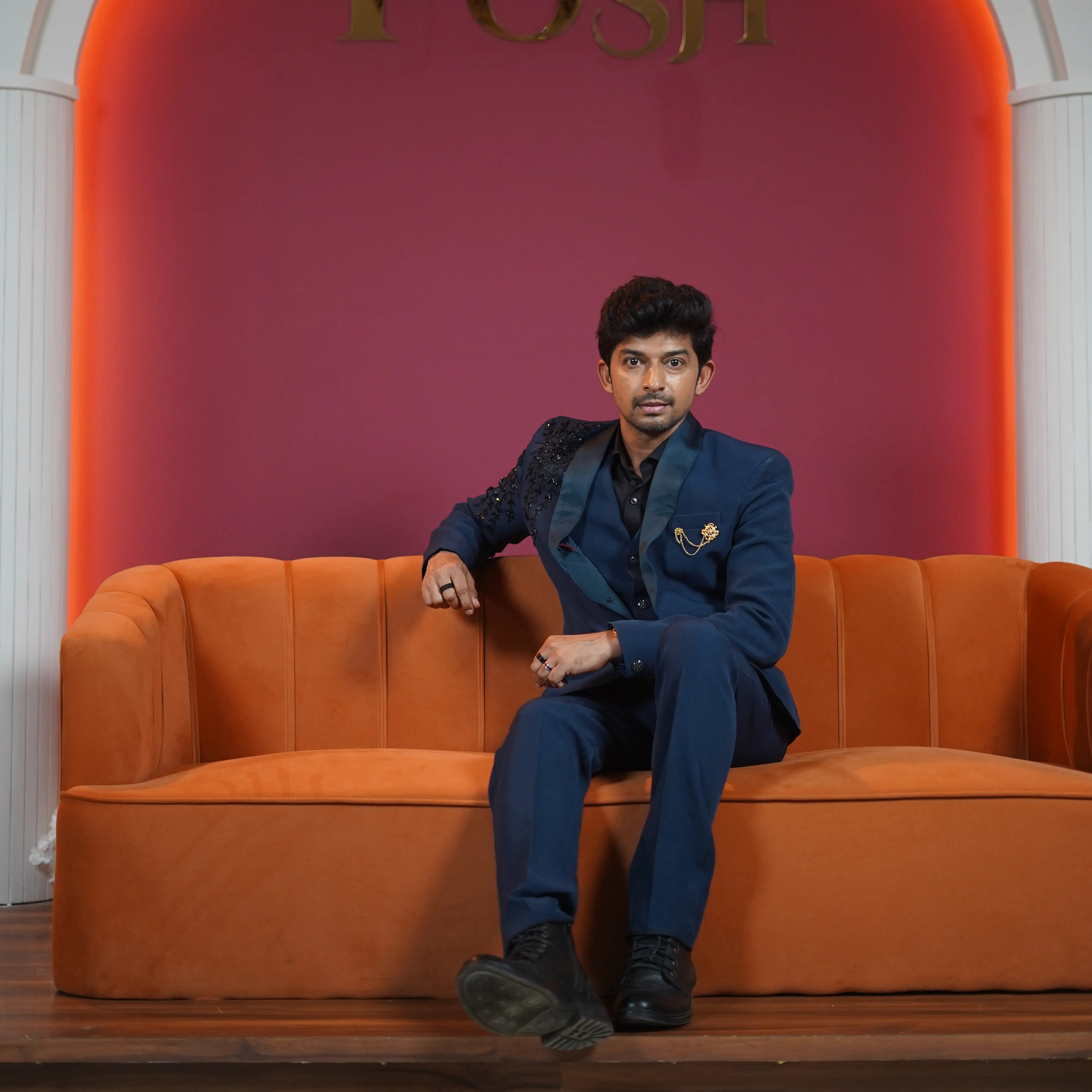 Royal navy blue designer tuxedo for groom available at Posh Wedding Rental Kerala wedding suit rental