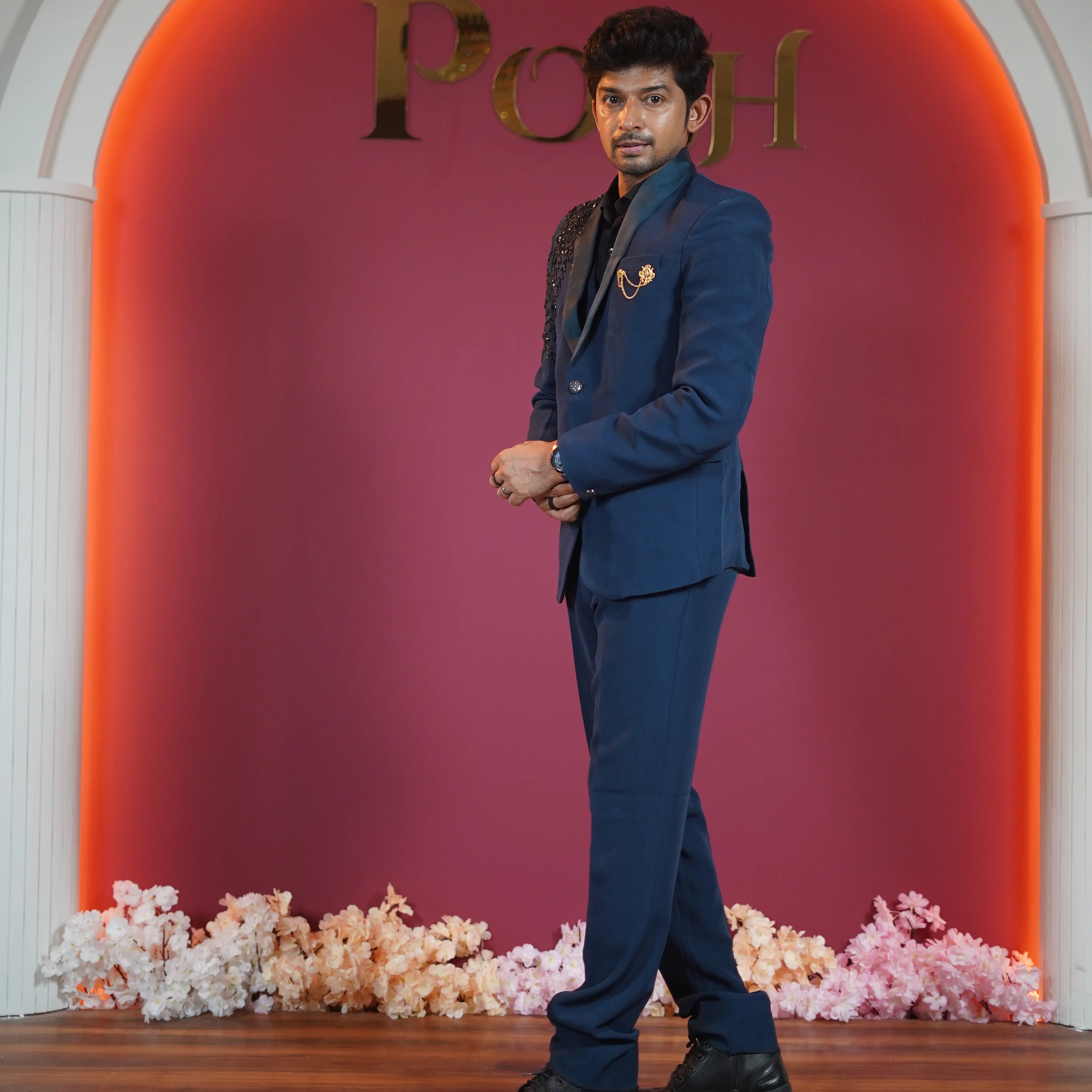 Royal navy blue designer tuxedo for groom available at Posh Wedding Rental Kerala wedding suit rental