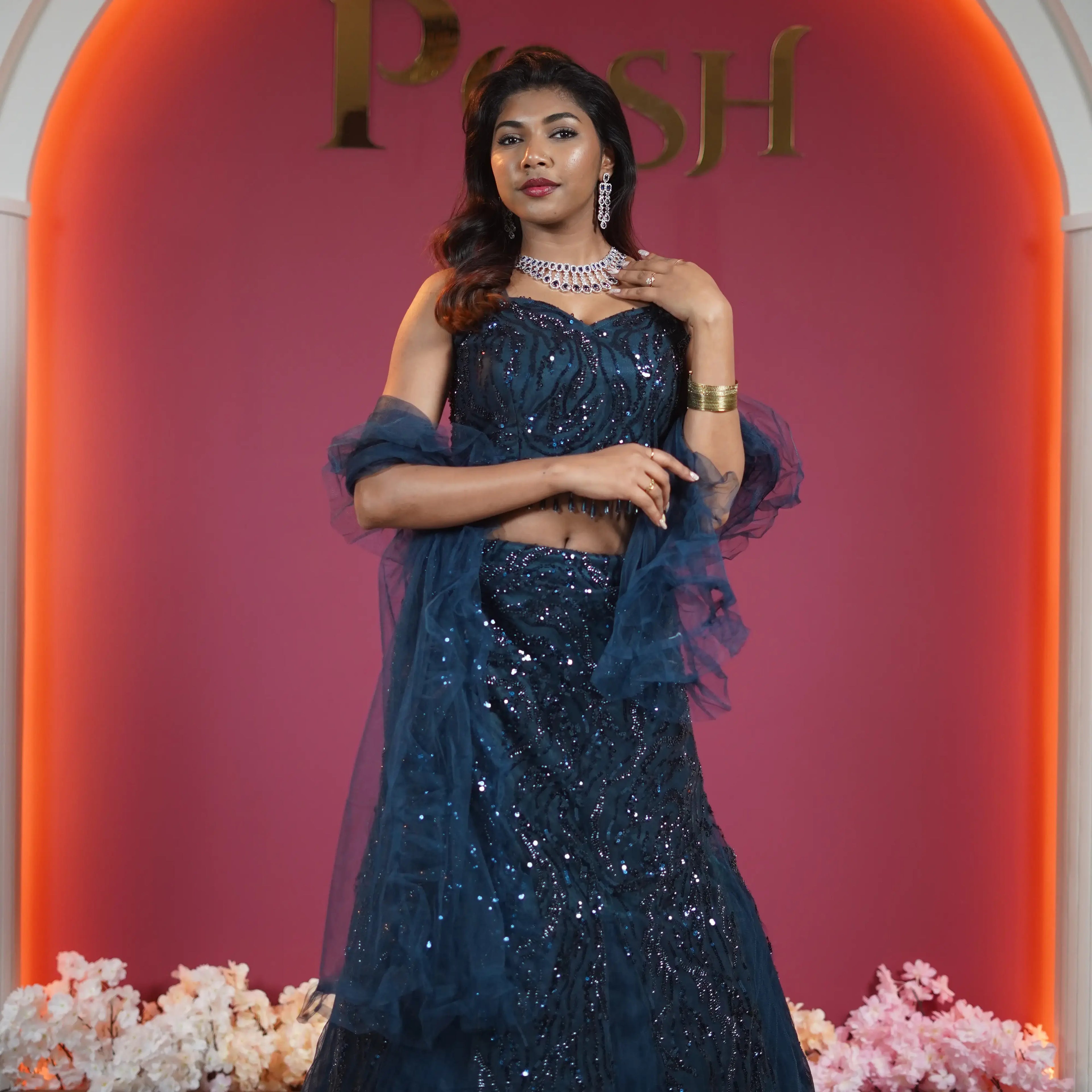 Blue Sequin Designer Lehenga