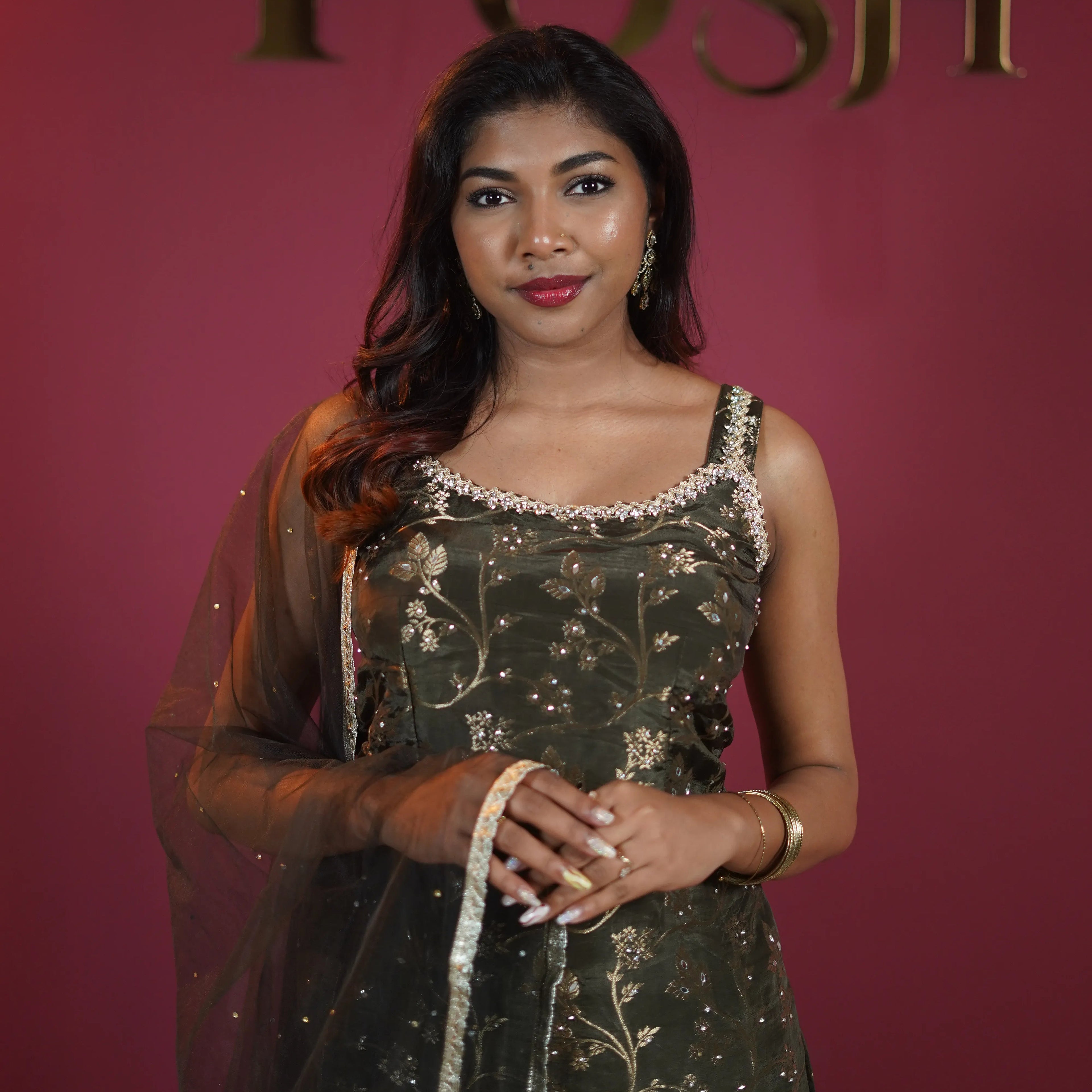 Dark Green Designer Sharara Set with Embroidery