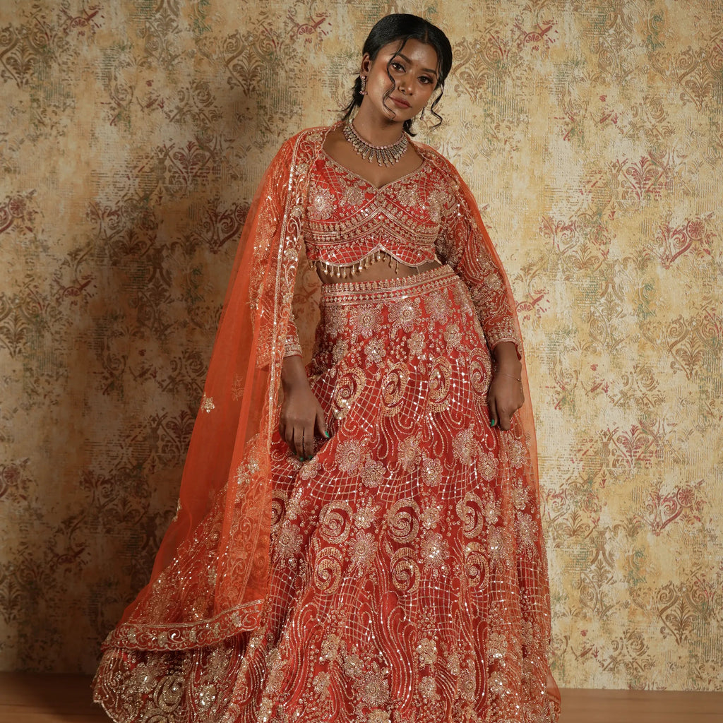 Orange Crop Top lehenga