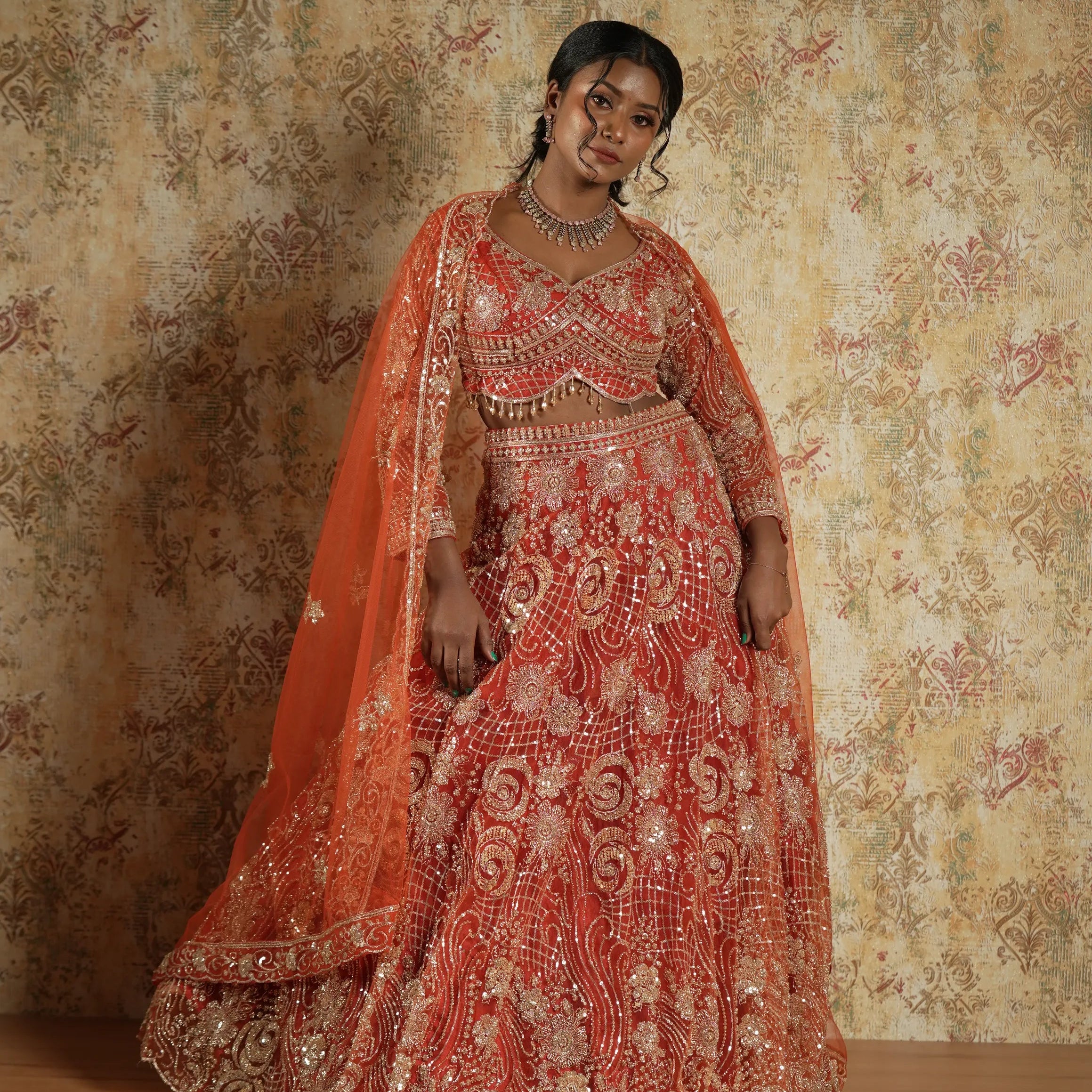 Orange Crop Top lehenga