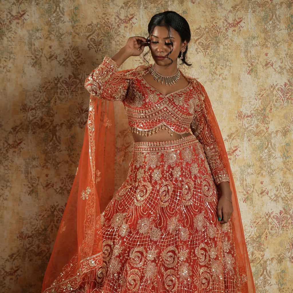 Orange Crop Top lehenga