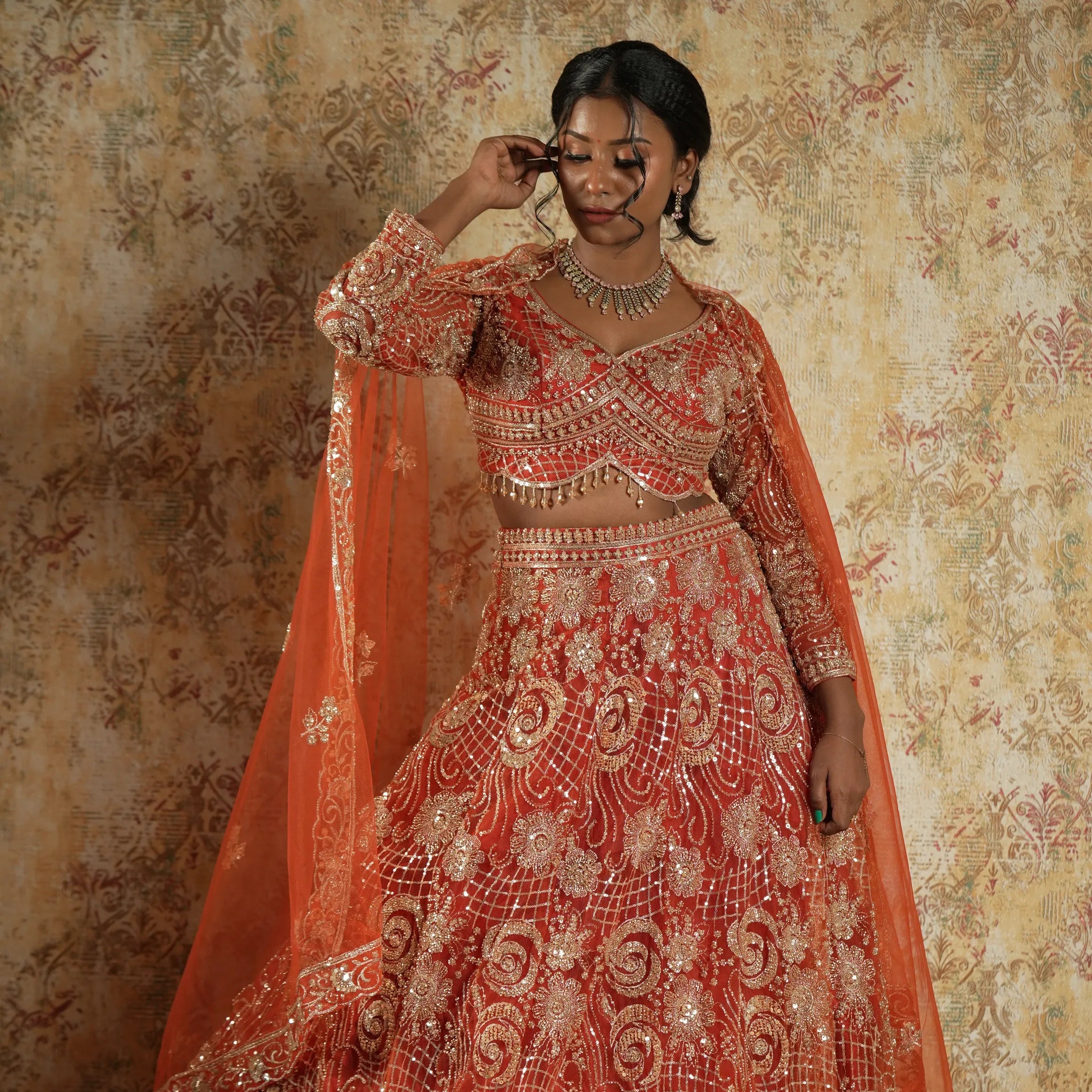 Orange Crop Top lehenga