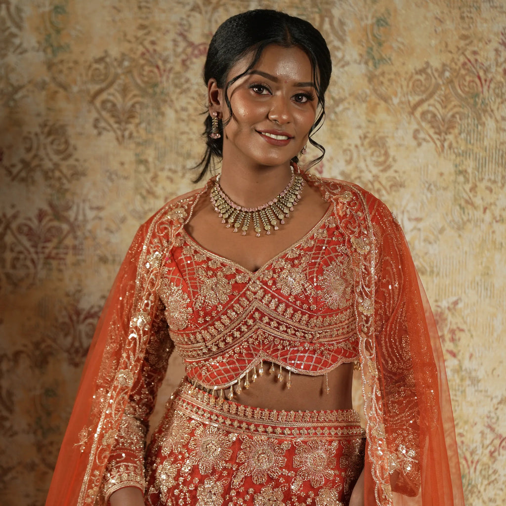 Orange Crop Top lehenga