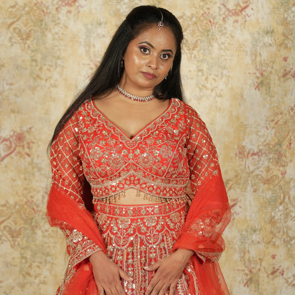 Orange Designer Crop Top Lehenga