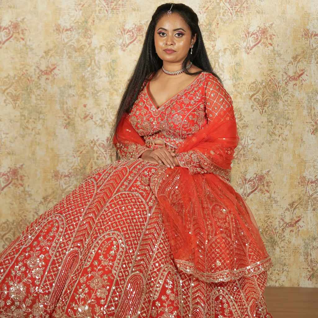 Orange Designer Crop Top Lehenga