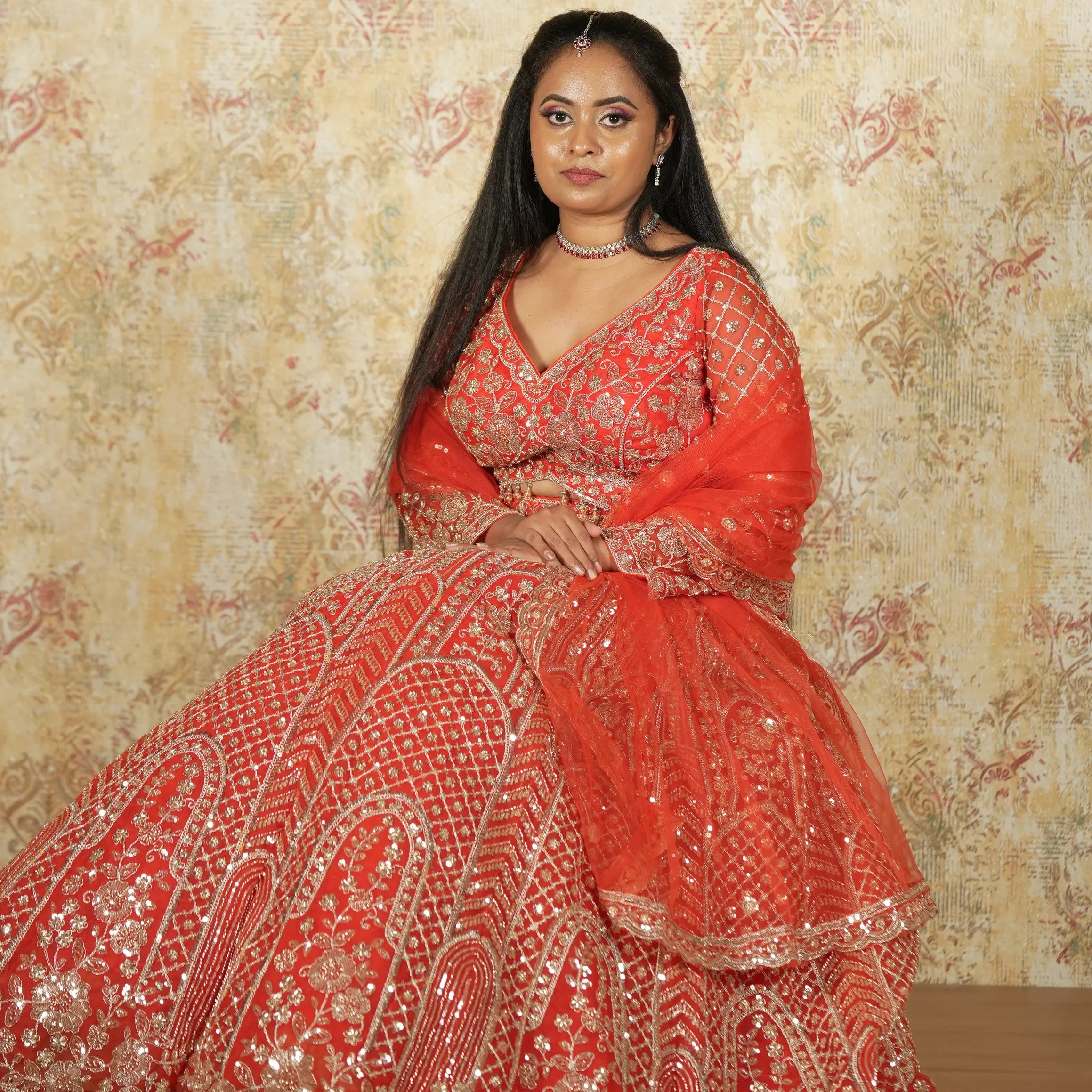 Orange Designer Crop Top Lehenga