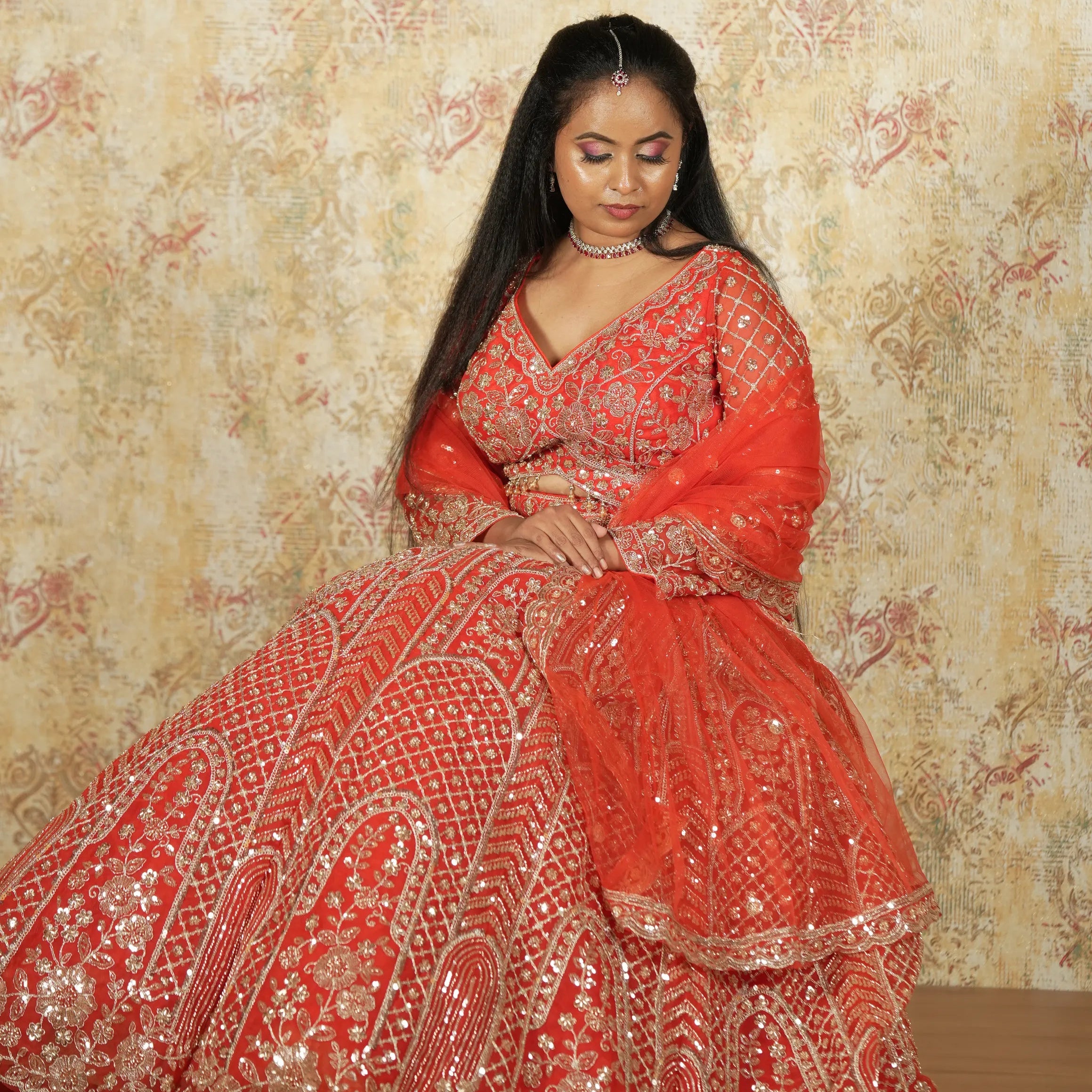 Orange Designer Crop Top Lehenga