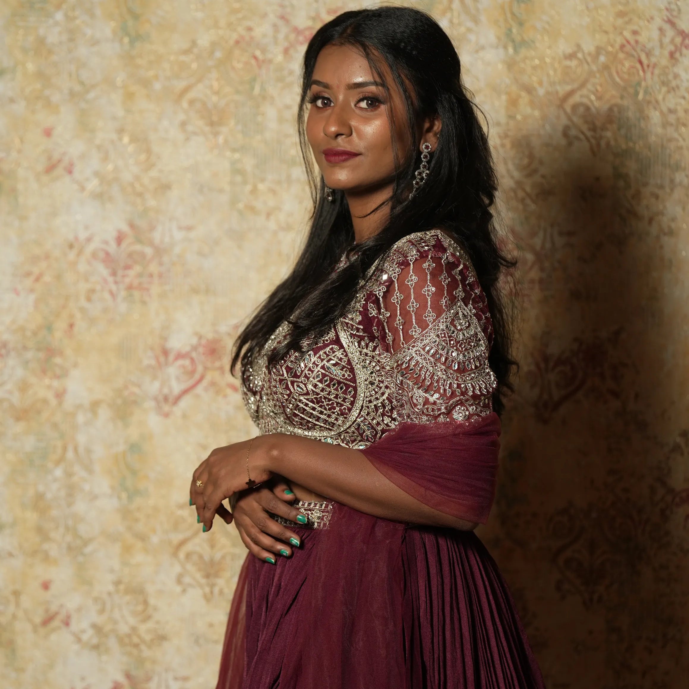 Maroon Designer Crop Top