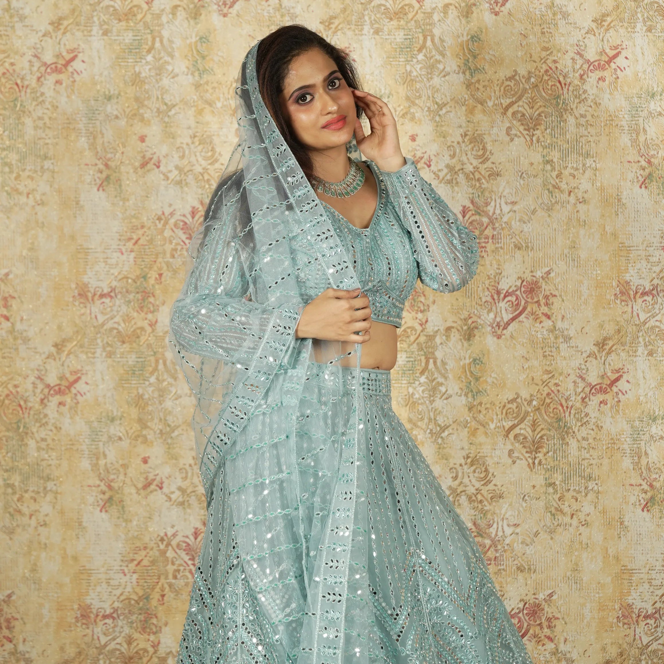Pastel Blue Crop Top Lehenga