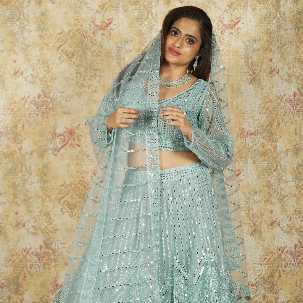 Pastel Blue Crop Top Lehenga