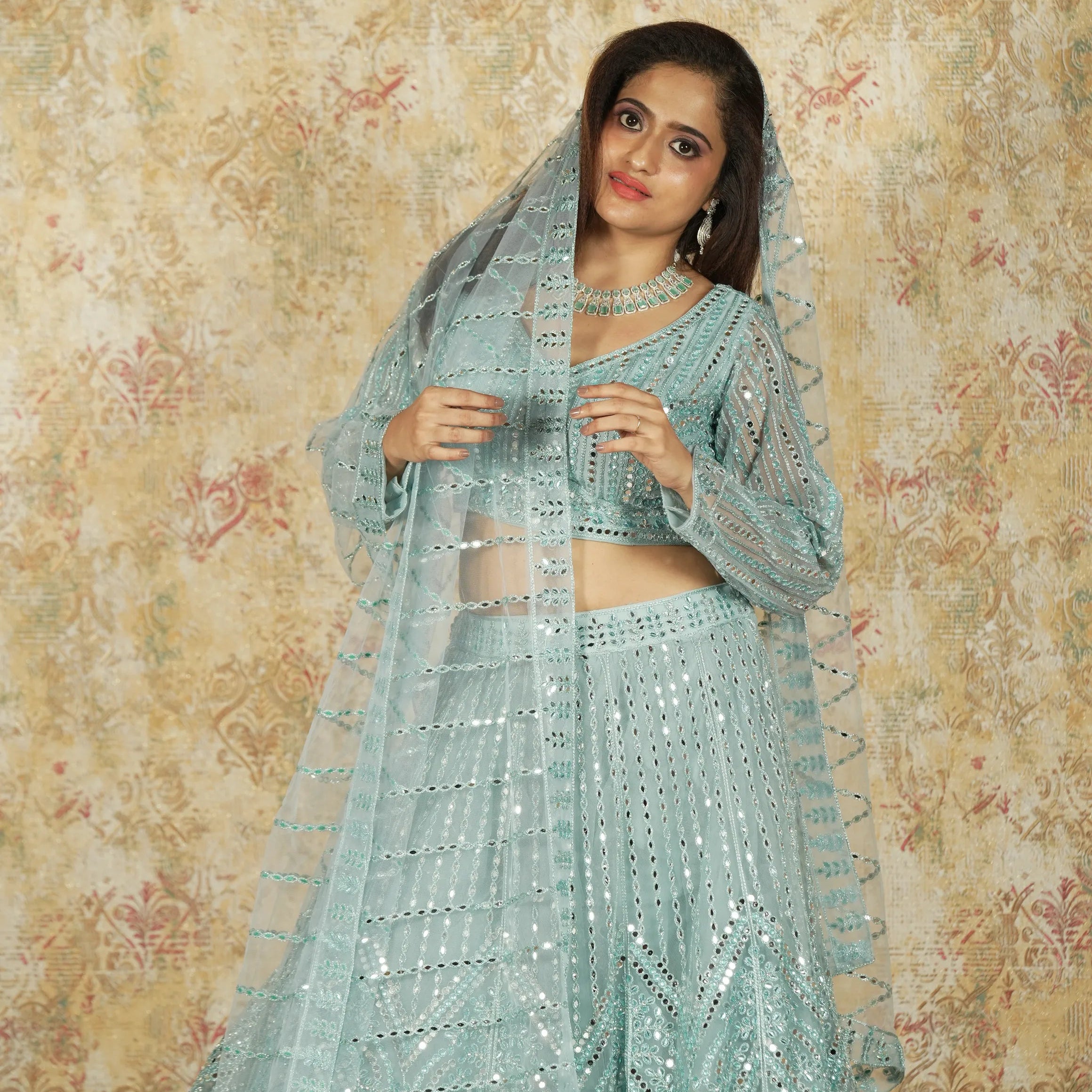 Pastel Blue Crop Top Lehenga