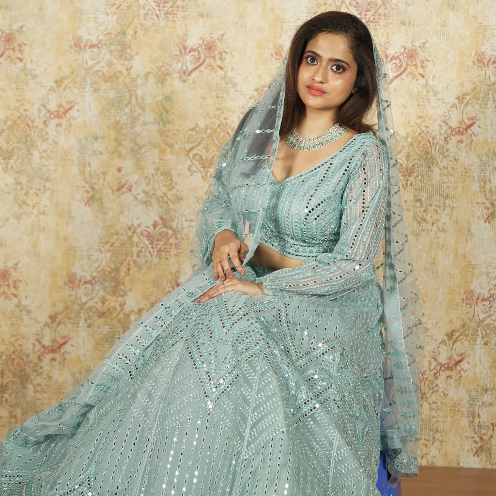 Pastel Blue Crop Top Lehenga