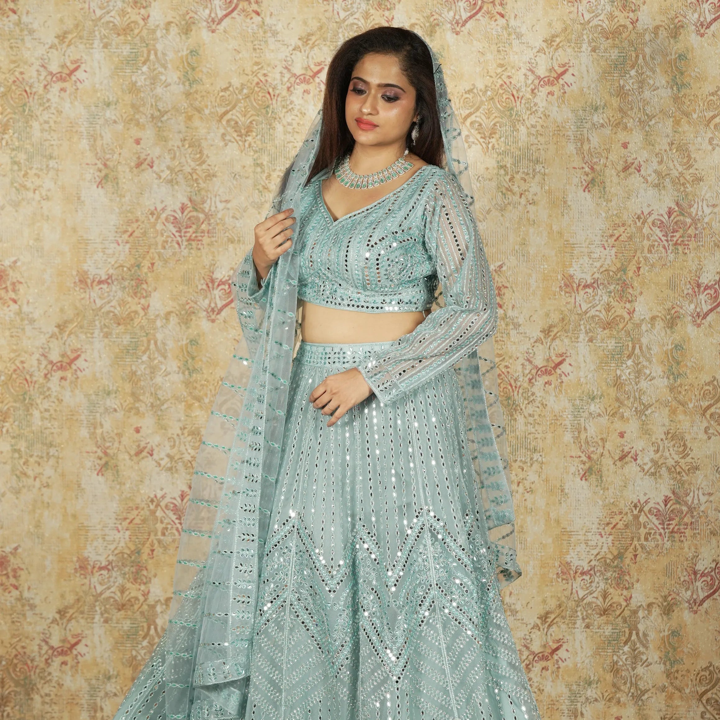 Pastel Blue Crop Top Lehenga