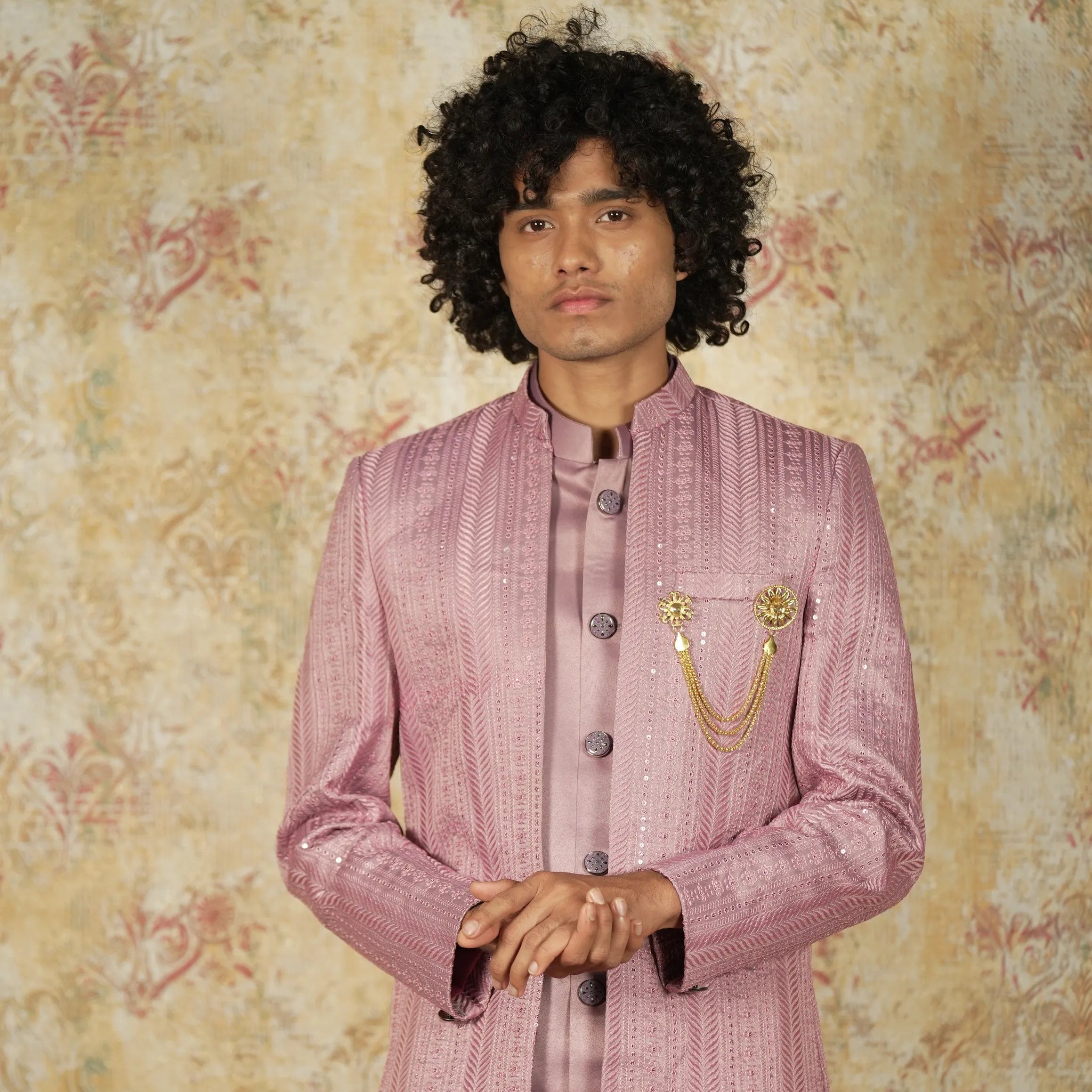 Pink Indo-Western Groom Outfit