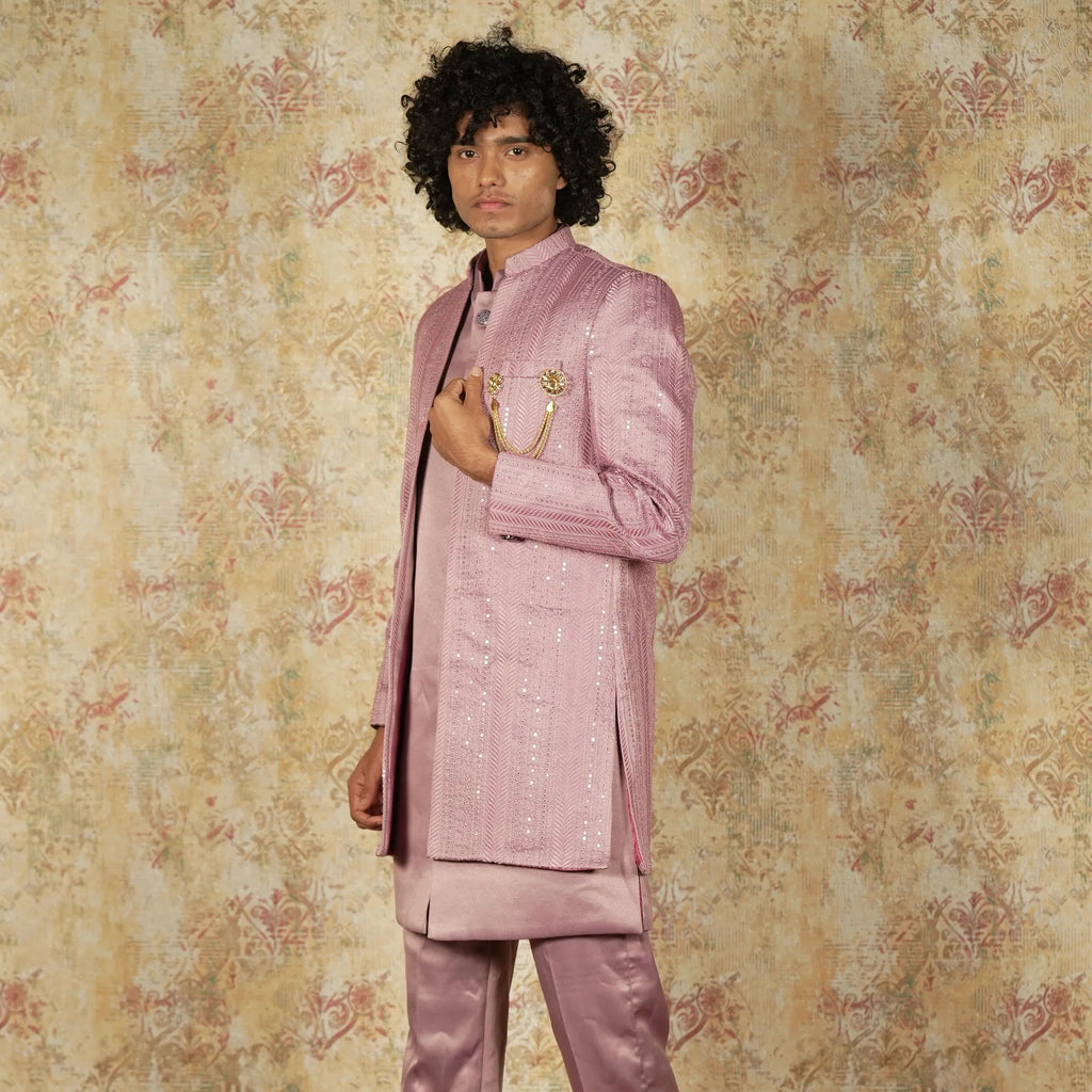 Pink Indo-Western Groom Outfit