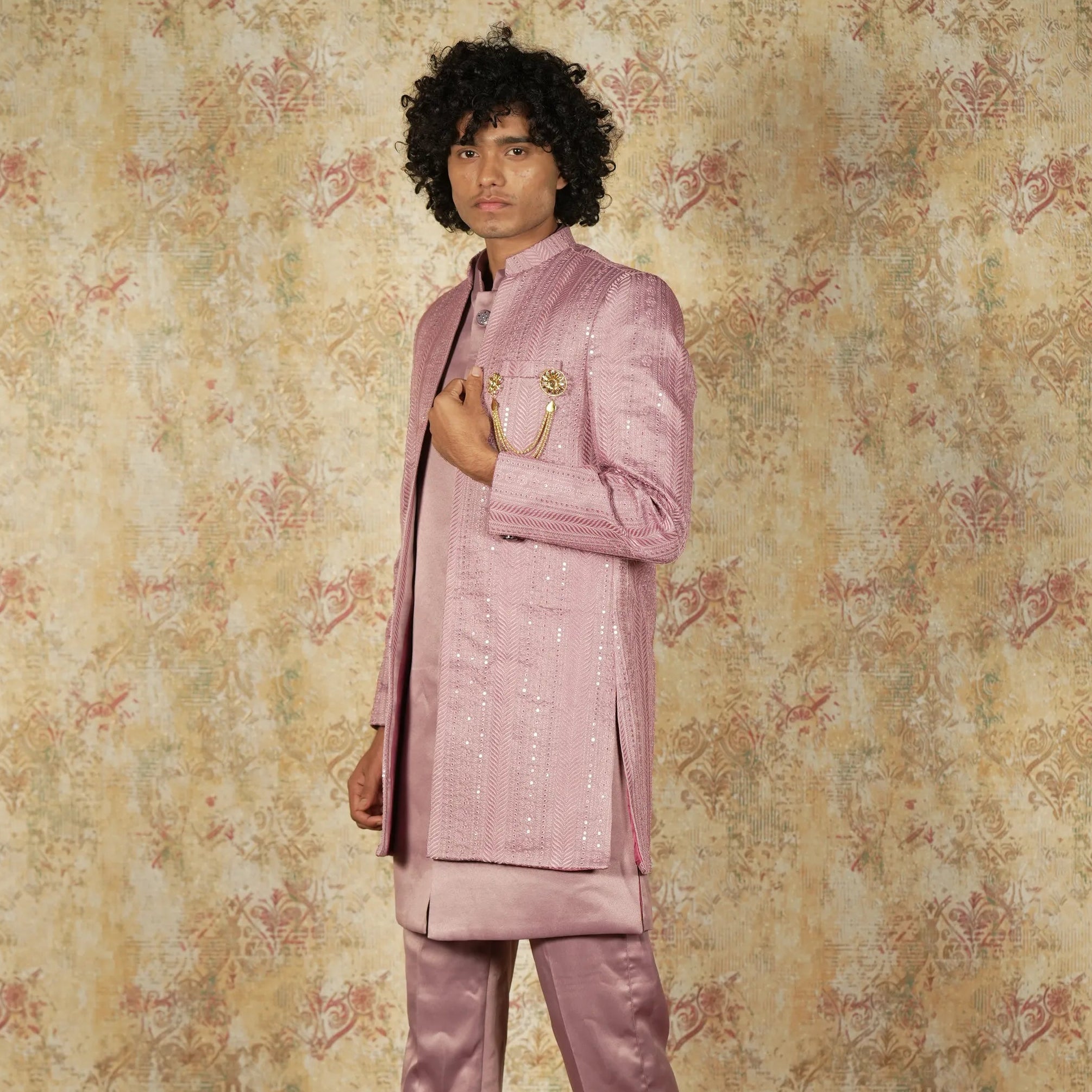 Pink Indo-Western Groom Outfit