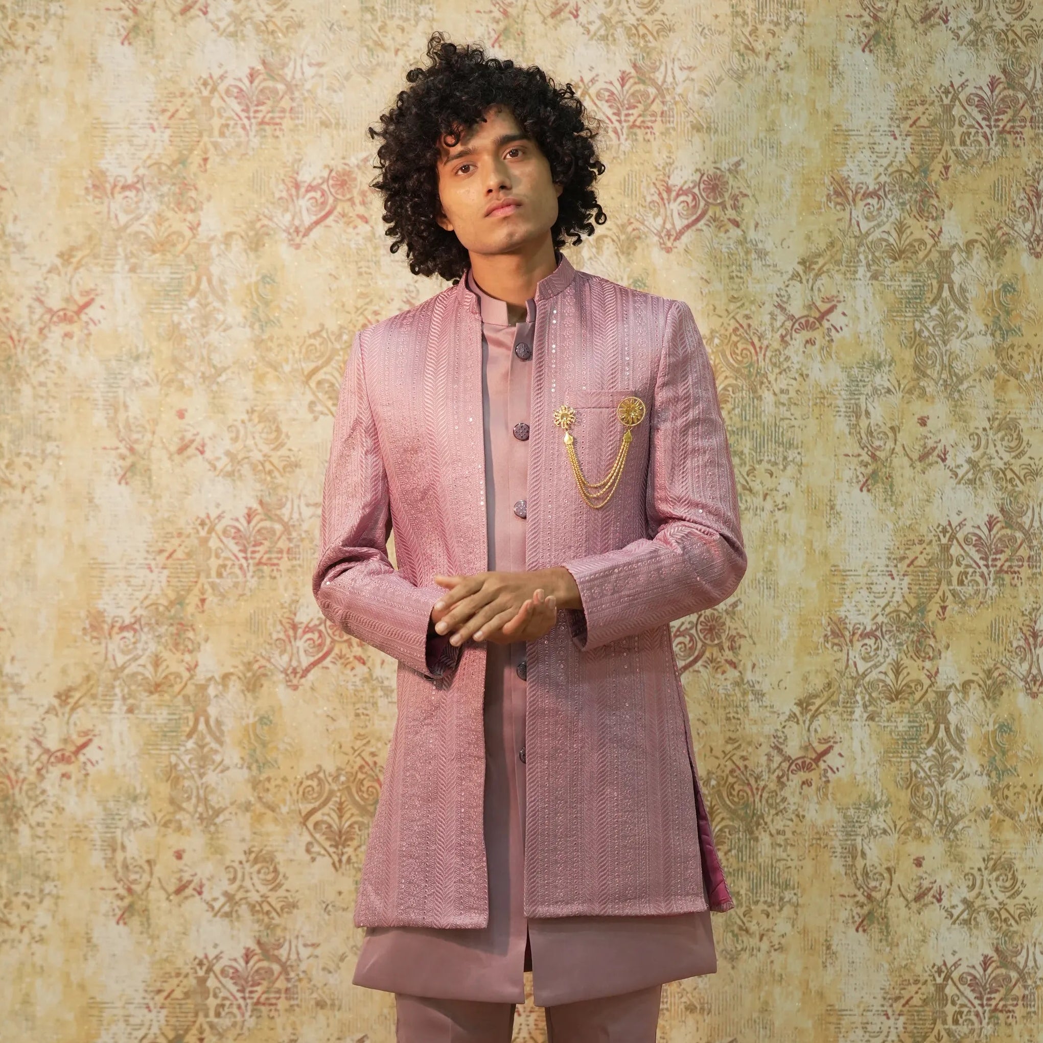 Pink Indo-Western Groom Outfit