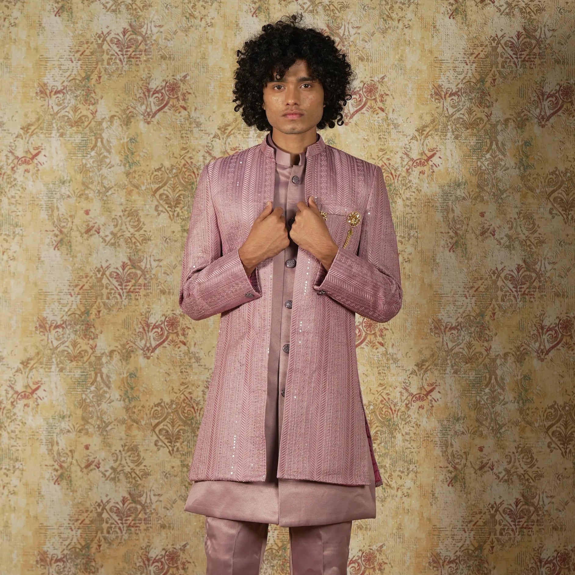 Pink Indo-Western Groom Outfit