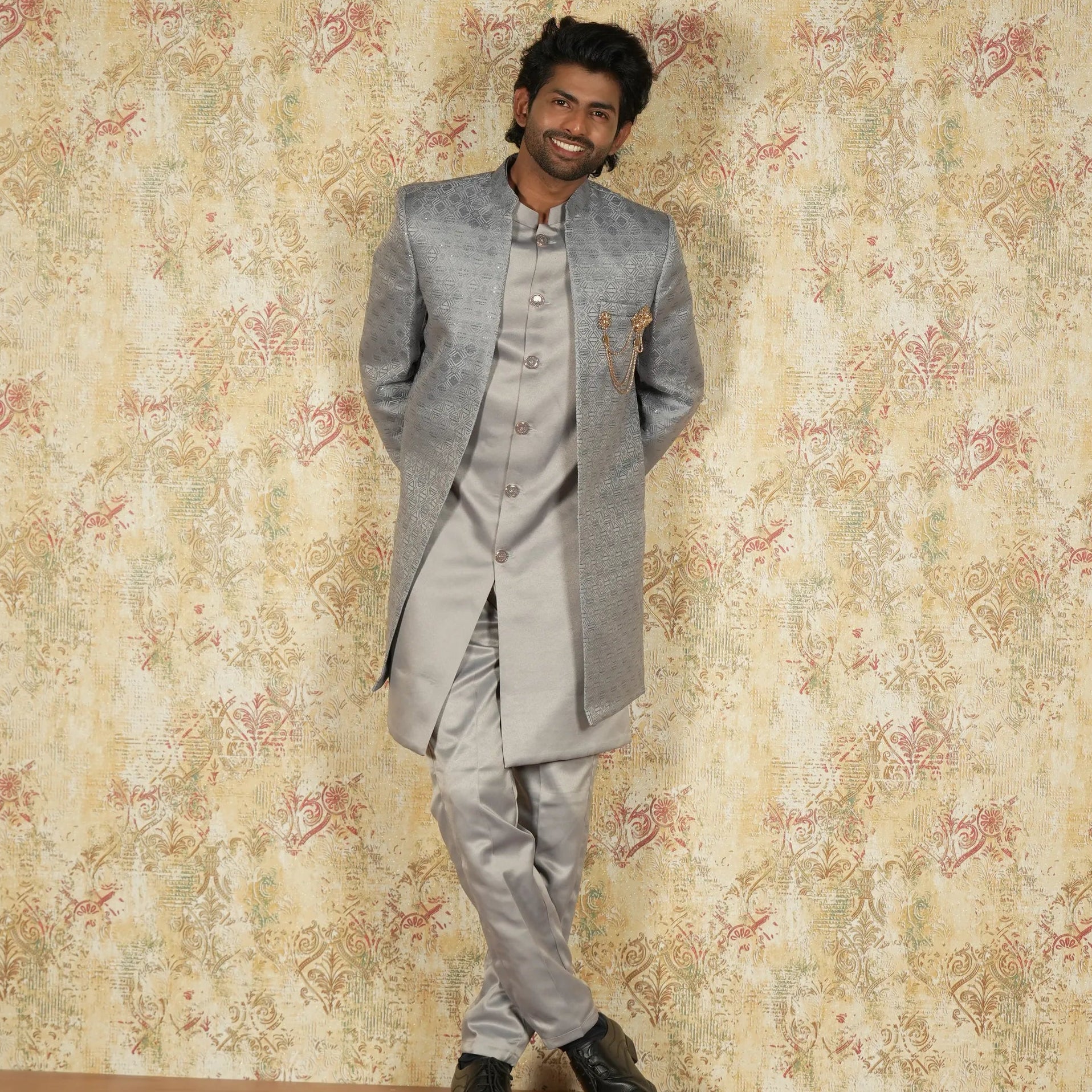Silver Grey Designer Indo-Western Sherwani