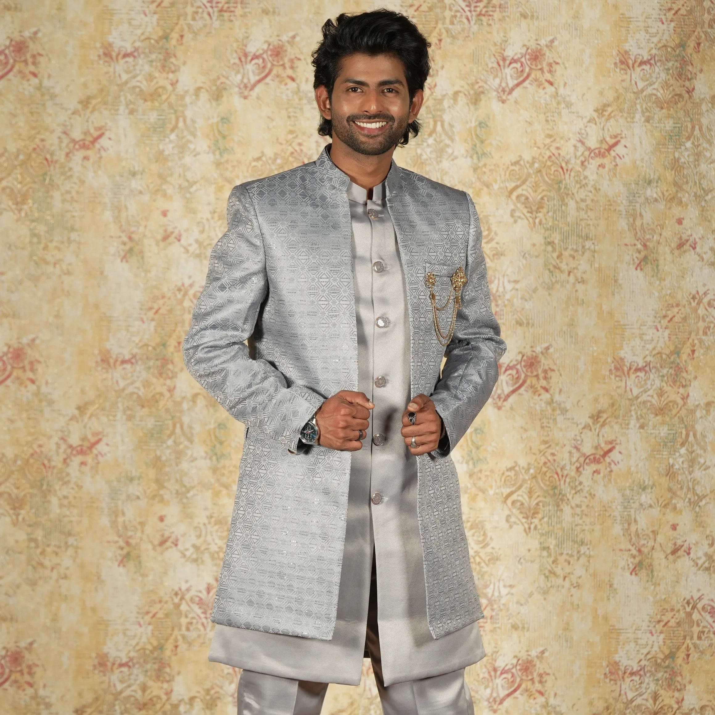 Silver Grey Designer Indo-Western Sherwani