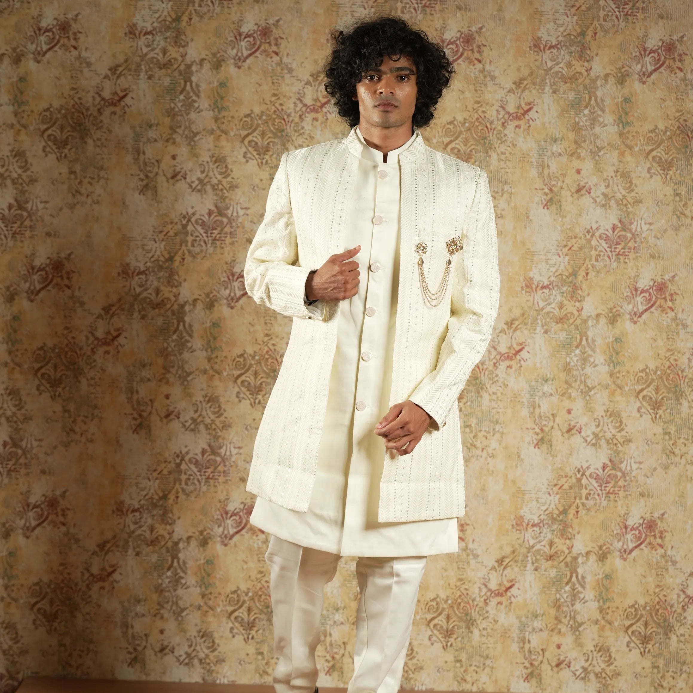 White Indo-Western Groom Outfit