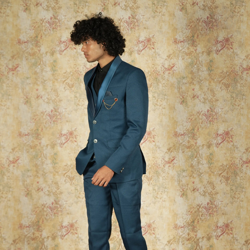 Teal Blue Designer Tuxedo Suit