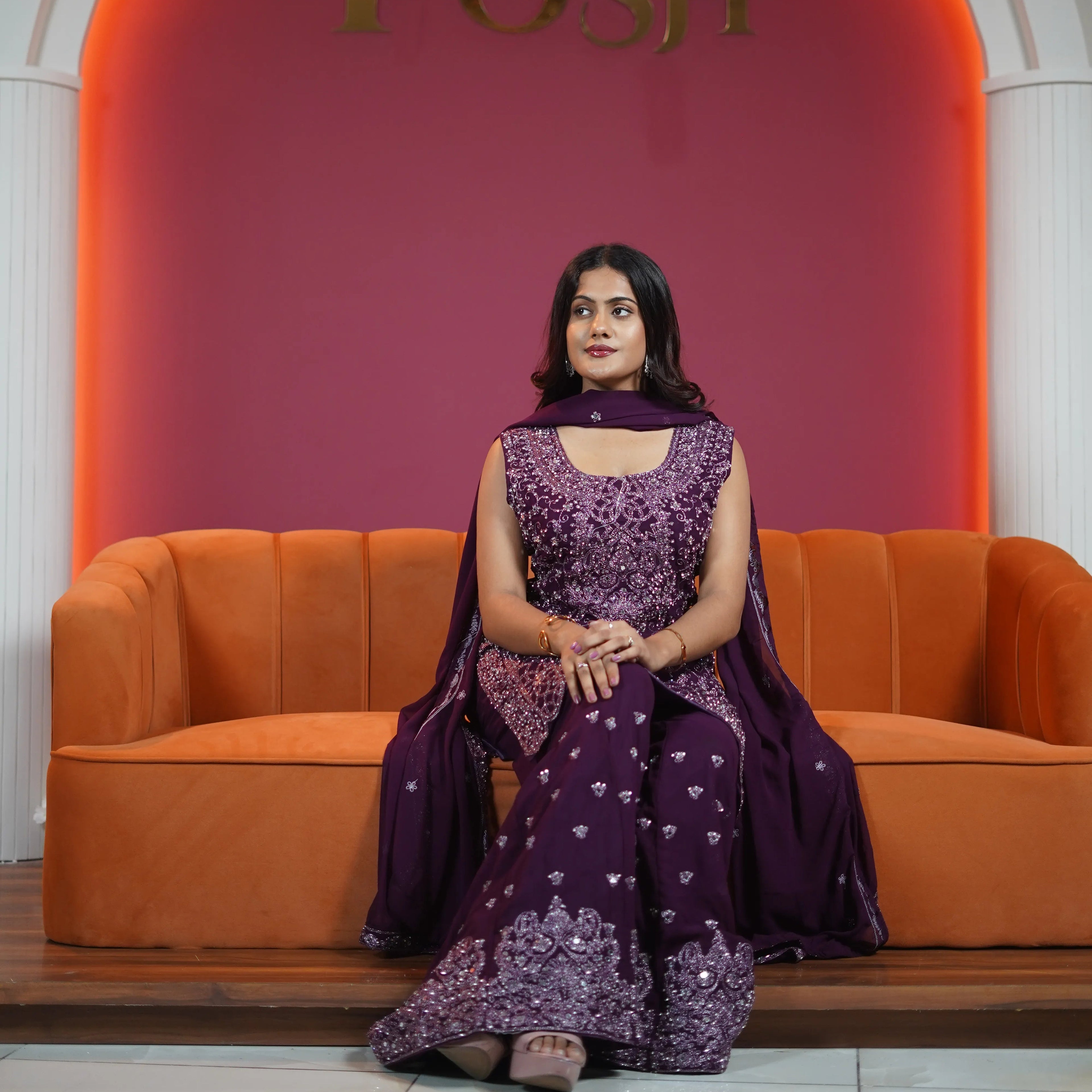 Purple Designer Sharara Set
