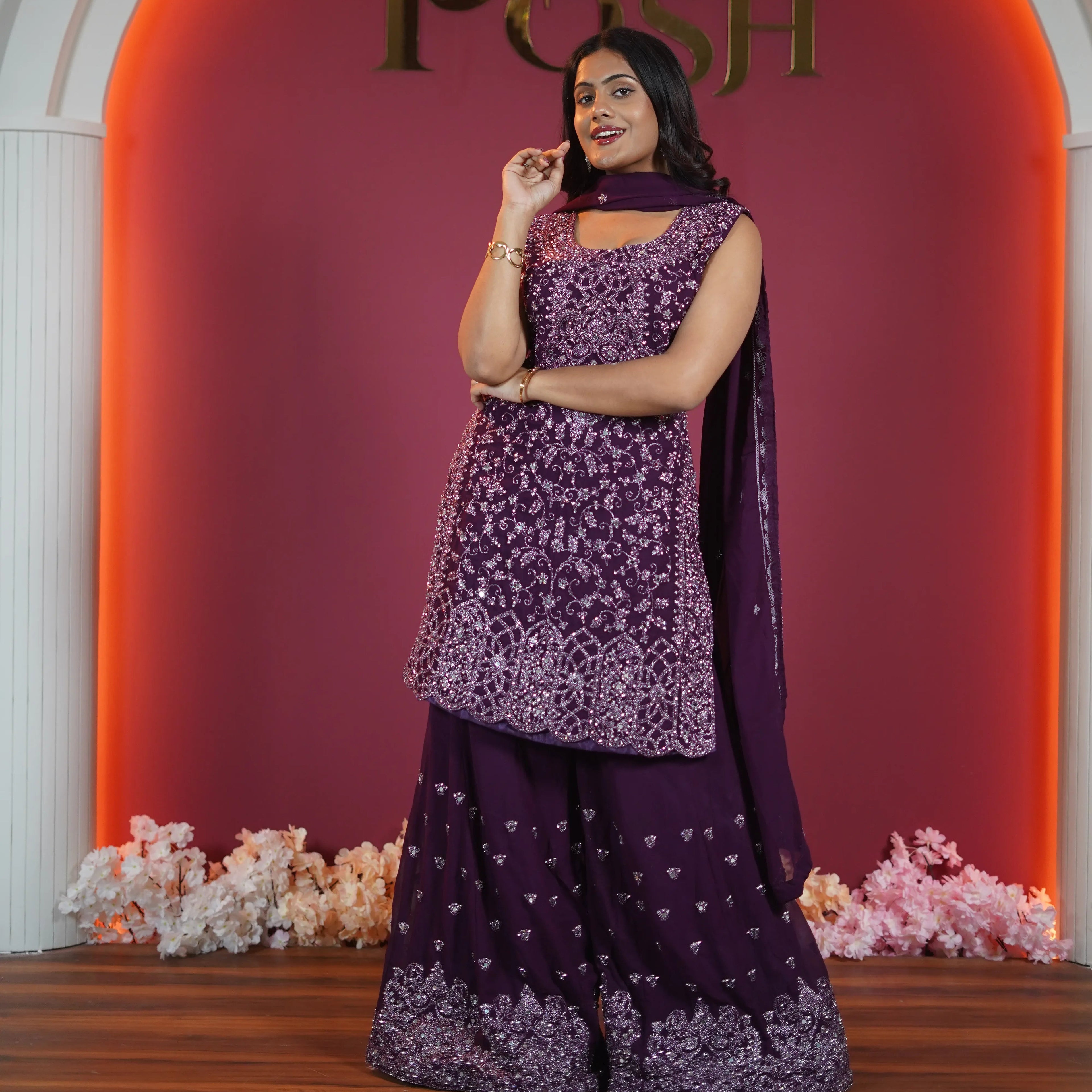 Purple Designer Sharara Set