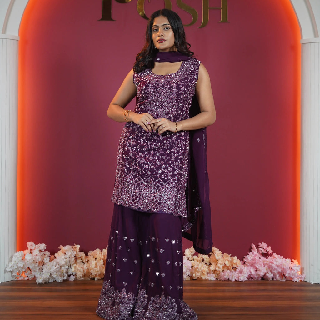 Purple Designer Sharara Set