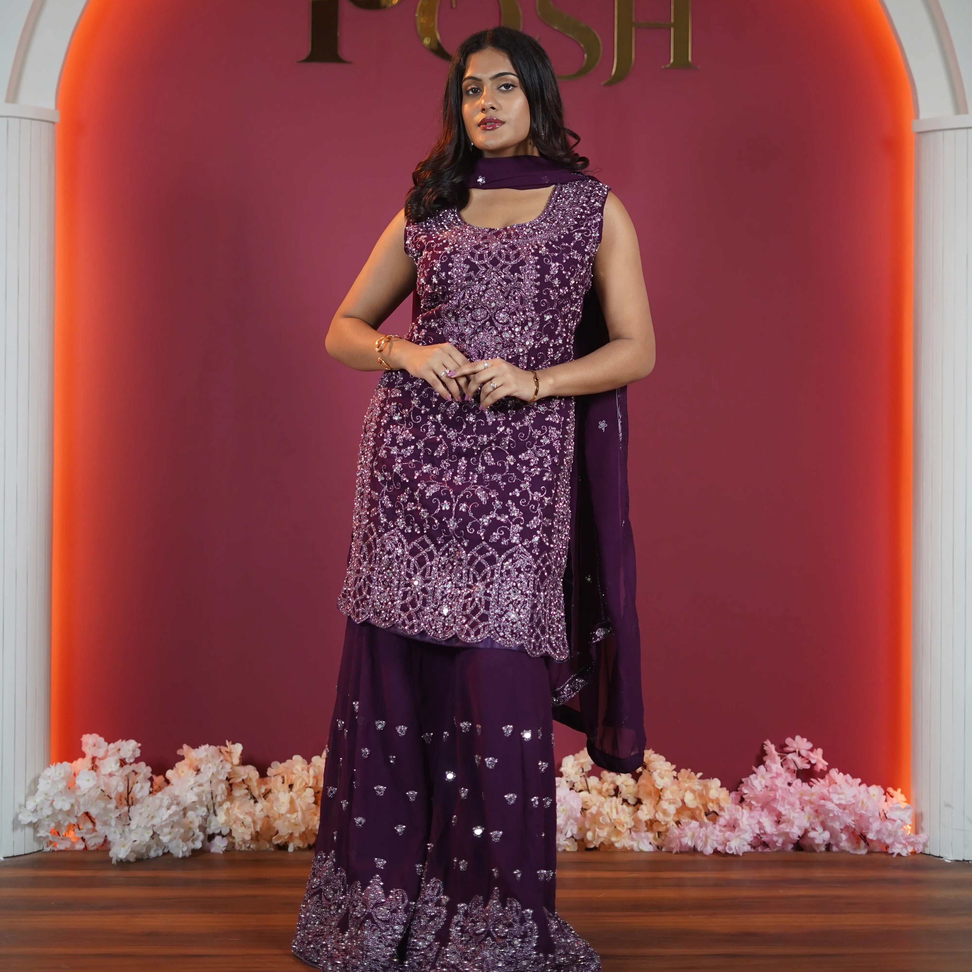 Purple Designer Sharara Set