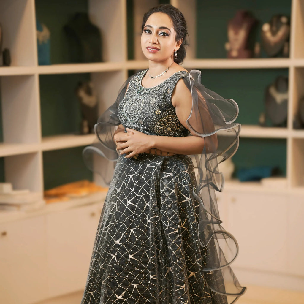 Black Shimmer Embroidered Lehenga
