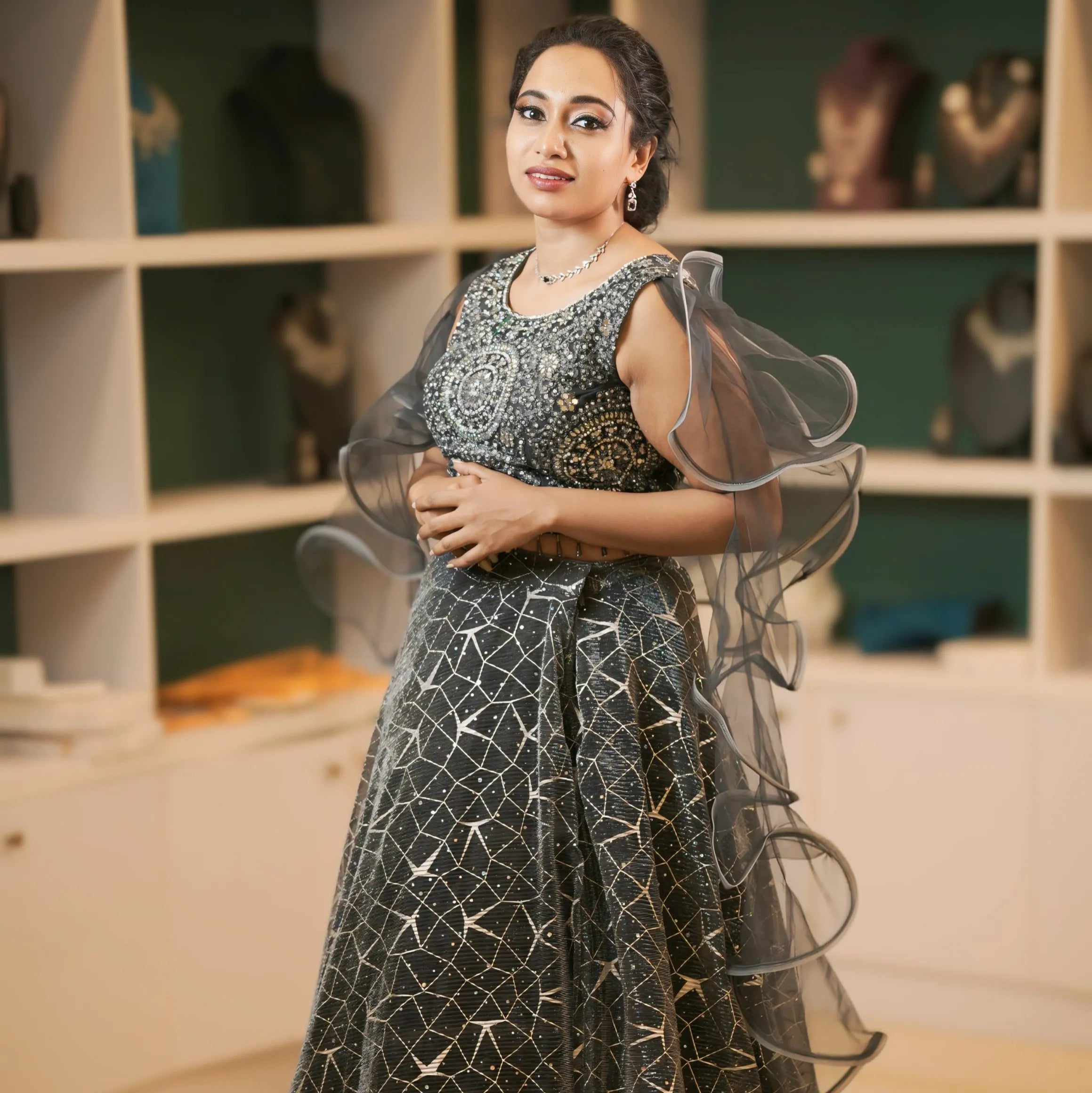 Black Shimmer Embroidered Lehenga