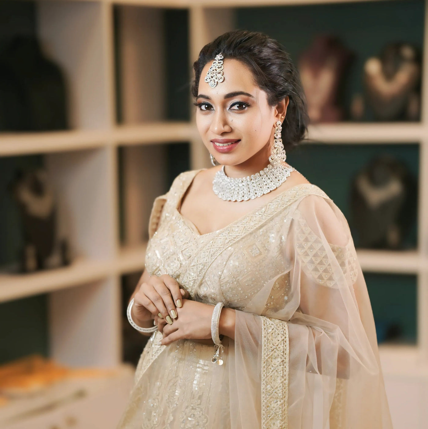 Beige Embroidered Lehenga