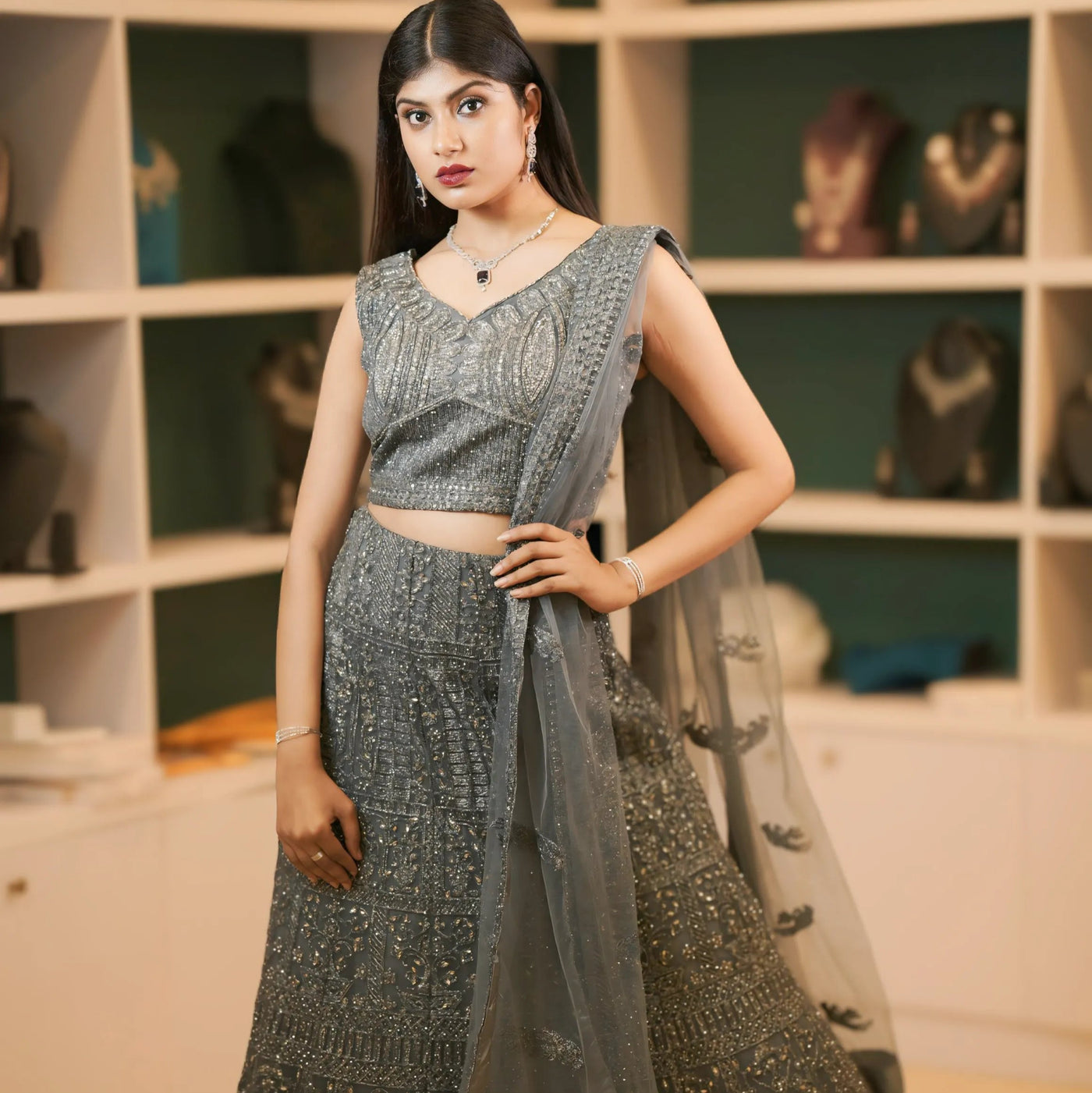 Grey Sequins Crop Top