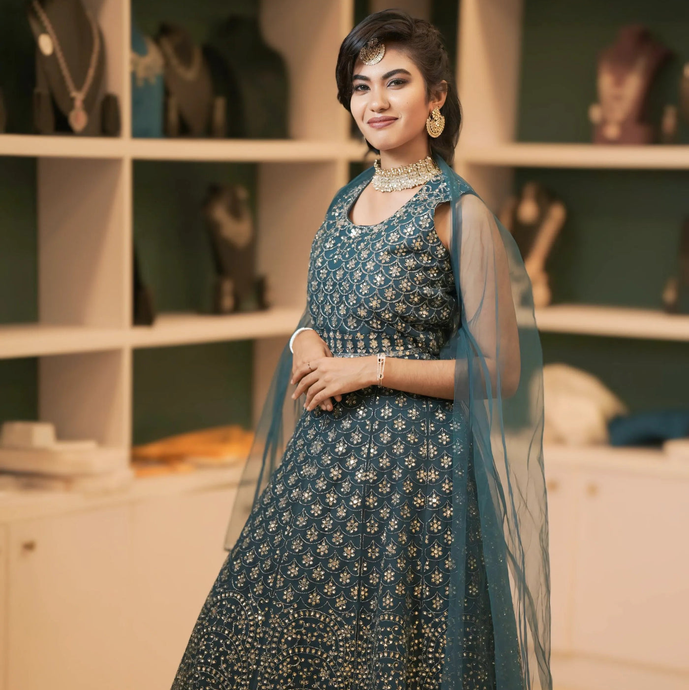 Teal Blue Embroidered Crop Top