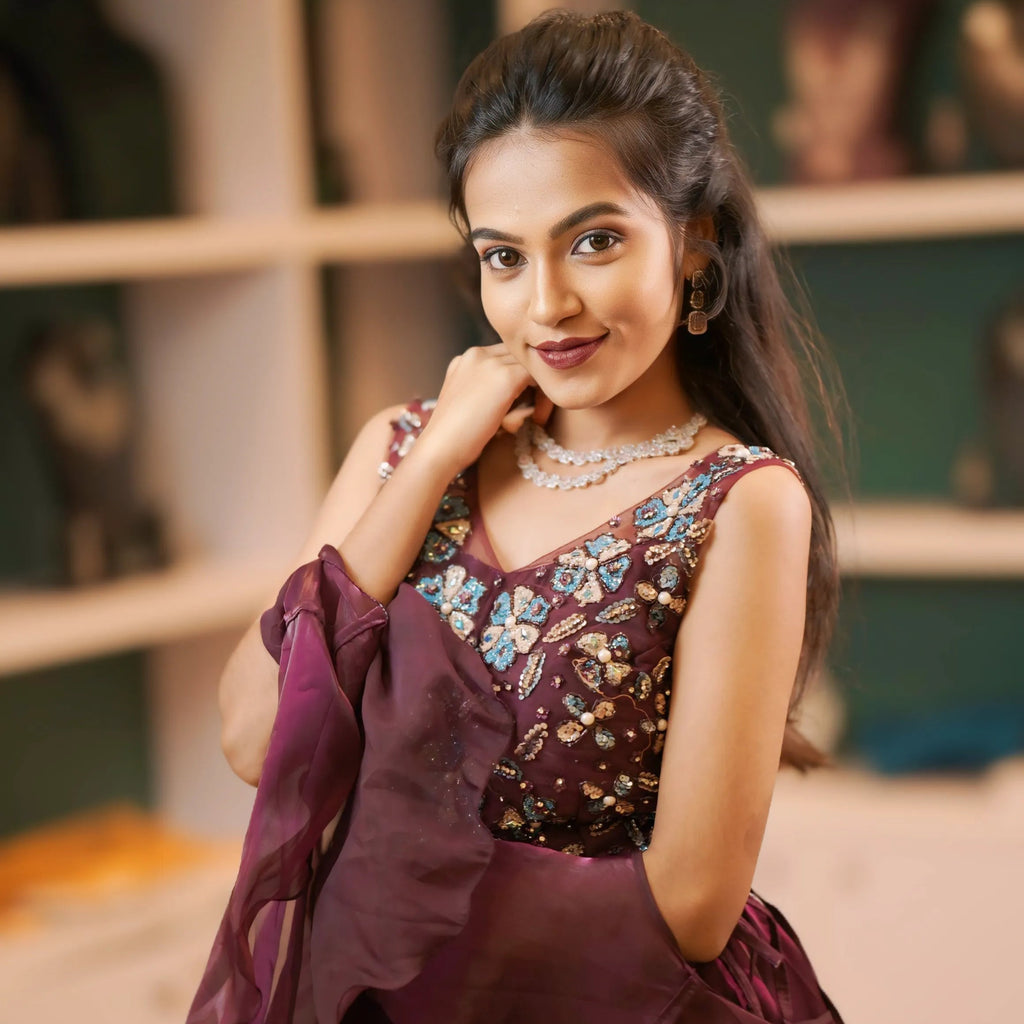 women wearing Wine Maroon Crop Top