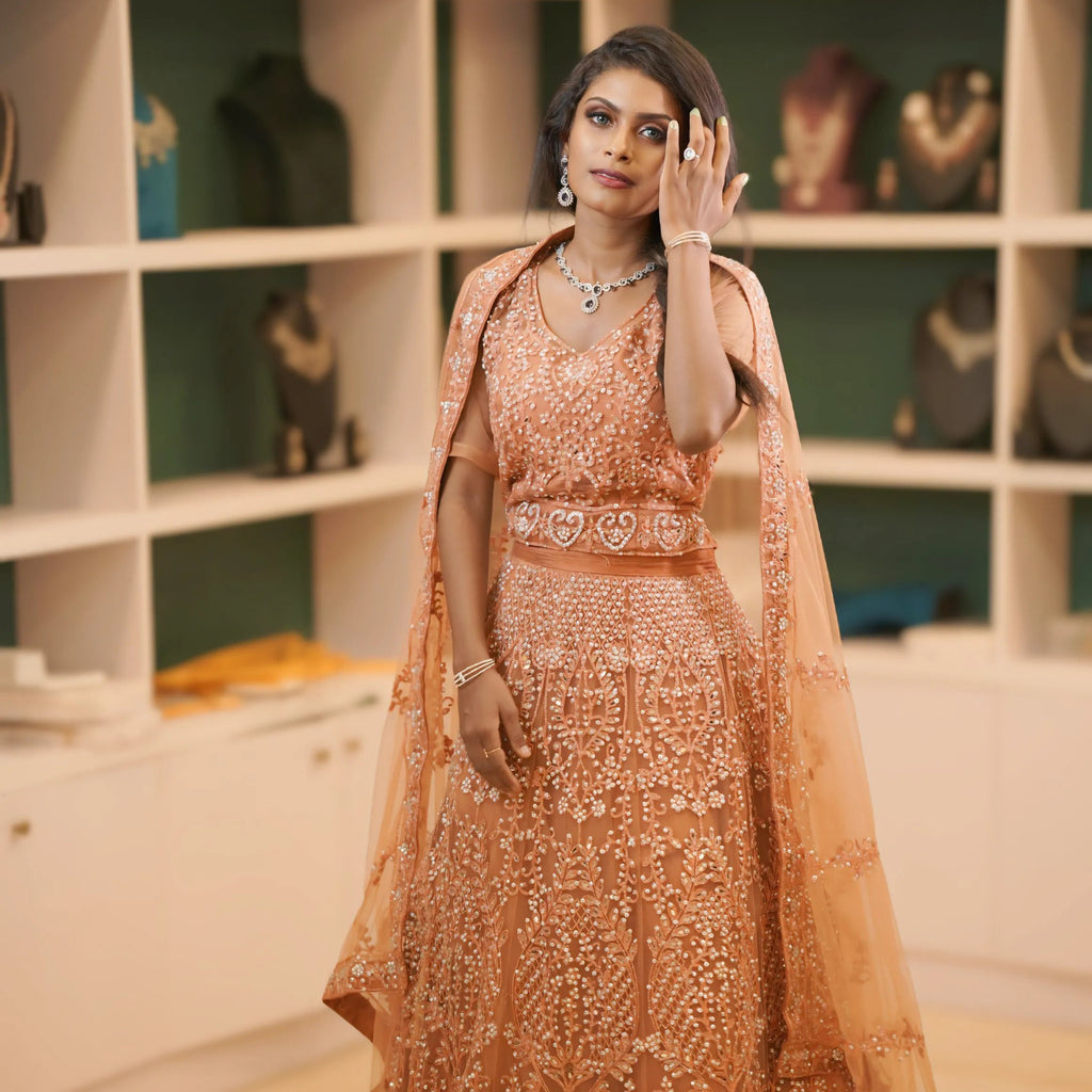 Copper Peach Embroidered Crop Top