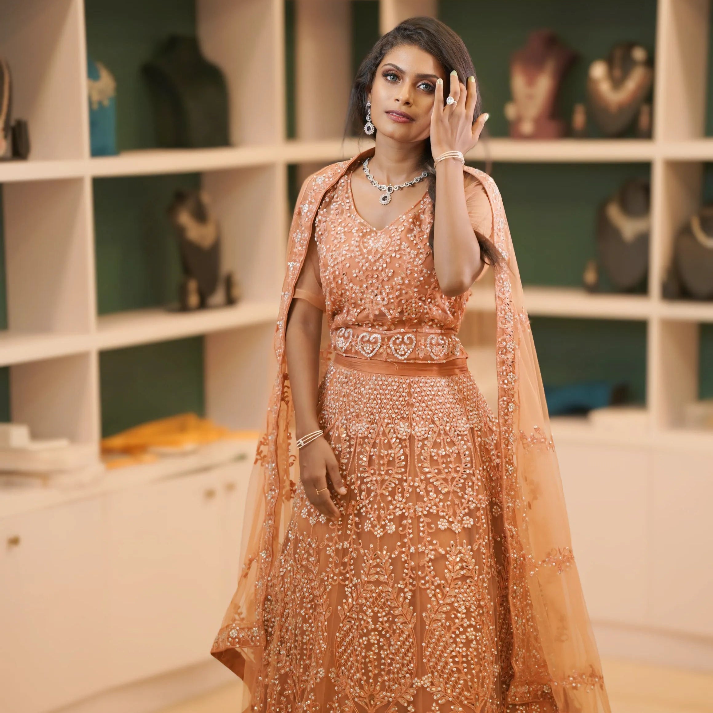 Copper Peach Embroidered Crop Top