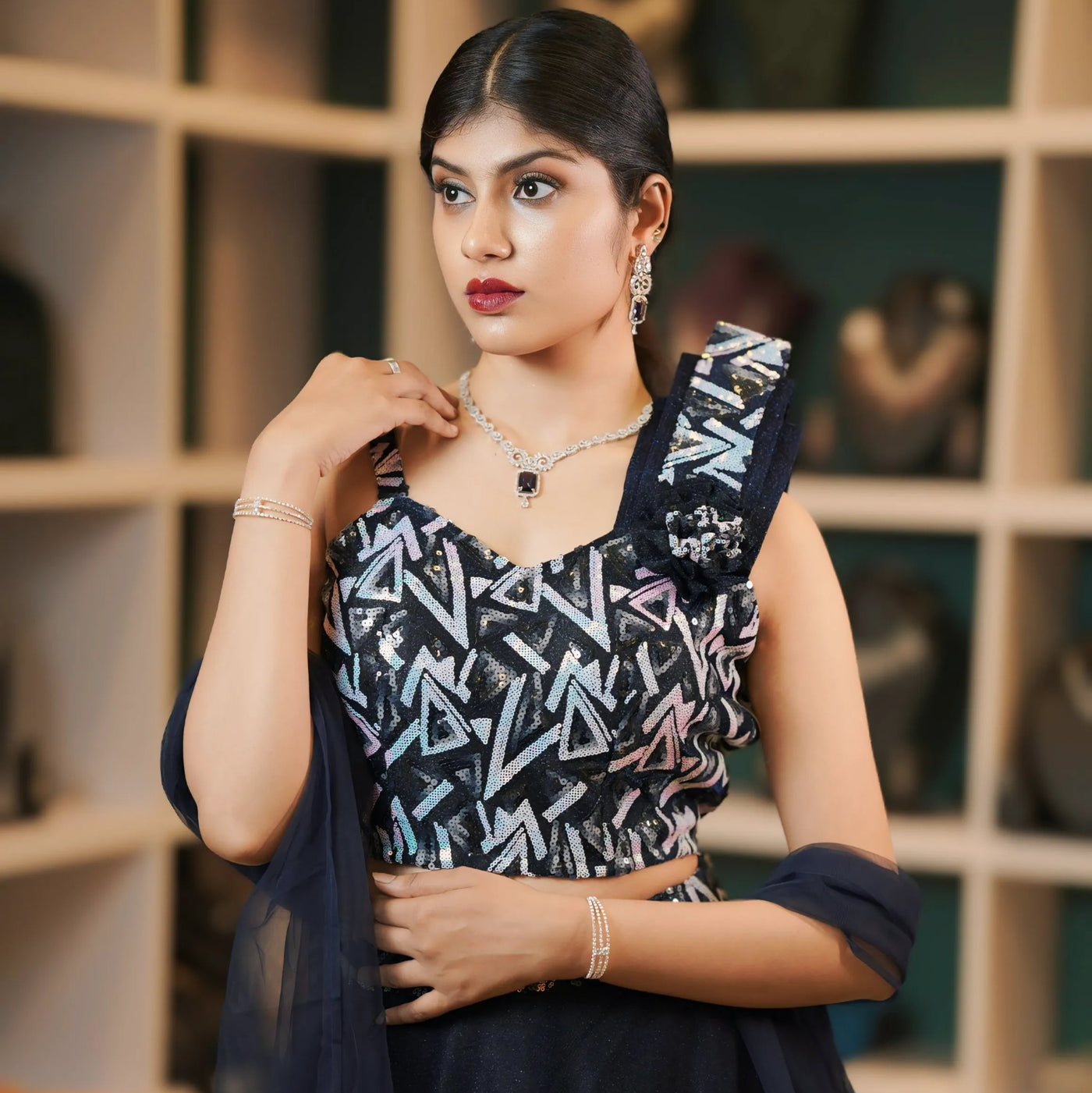 Black Embroidered Crop Top