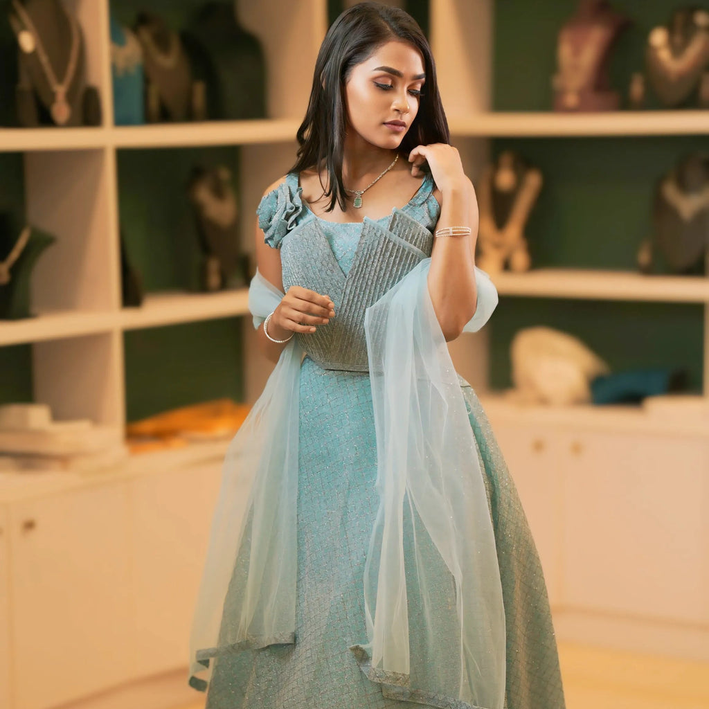 Sky blue crop top Lehenga