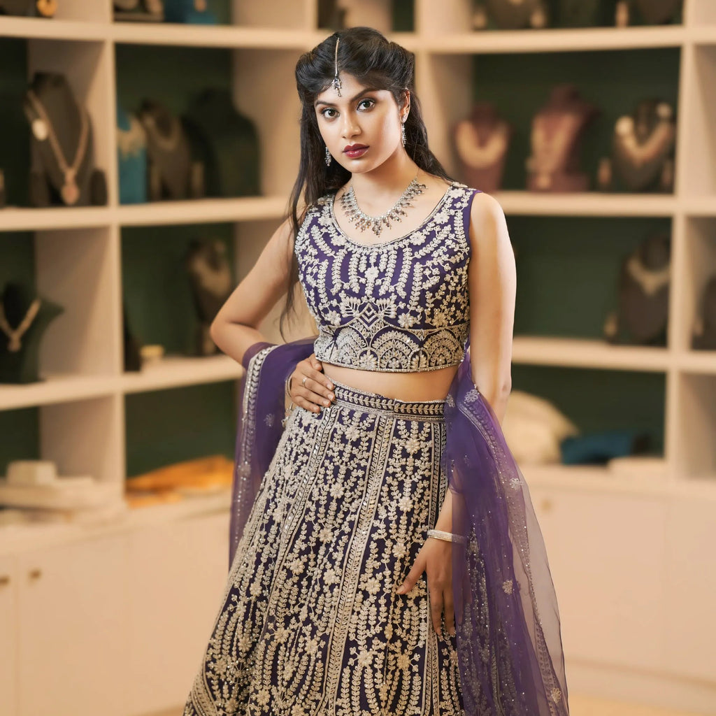 Purple Heavy Embroidered Bridal Lehenga