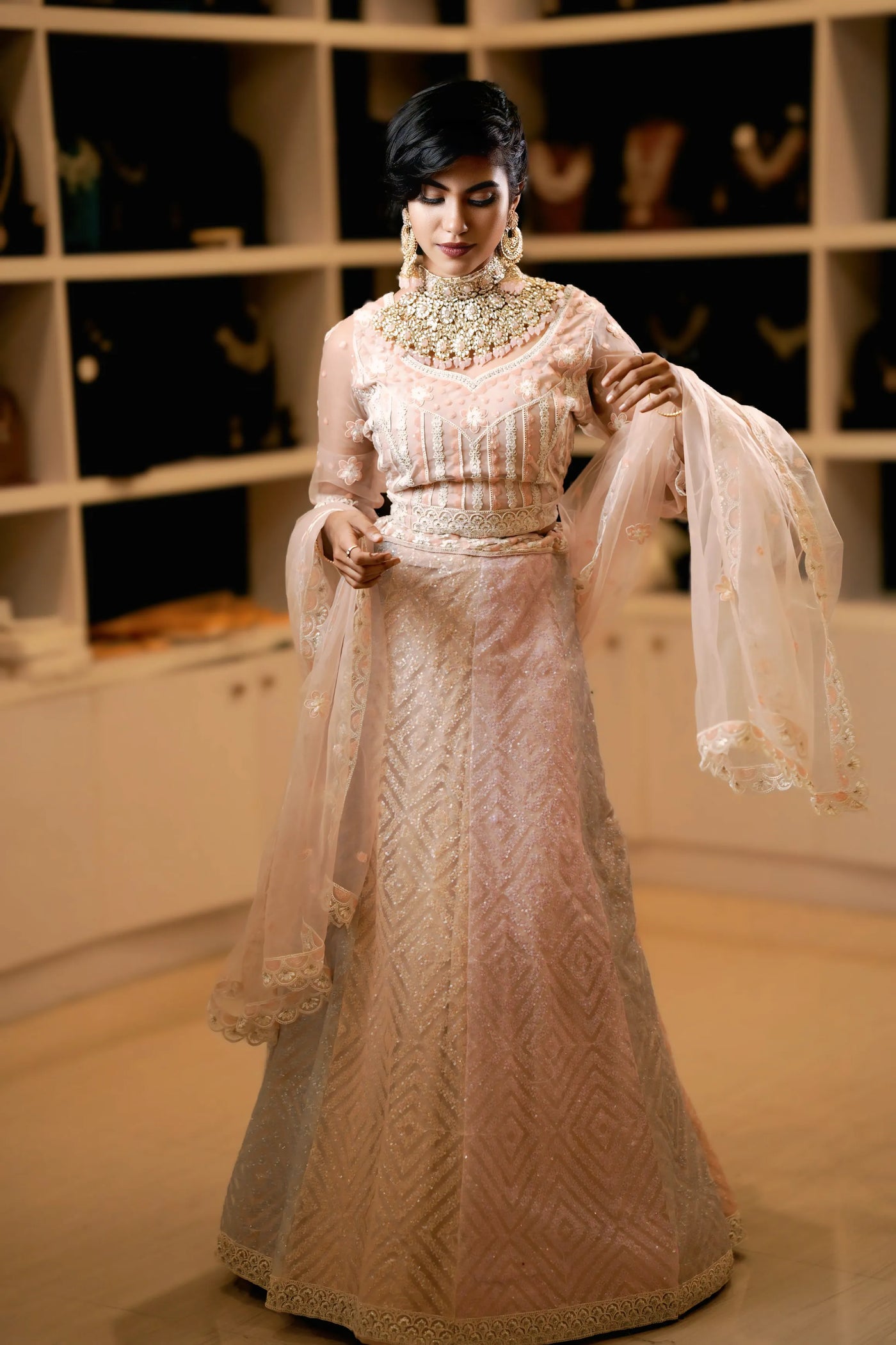 Peach Embroidered Lehenga