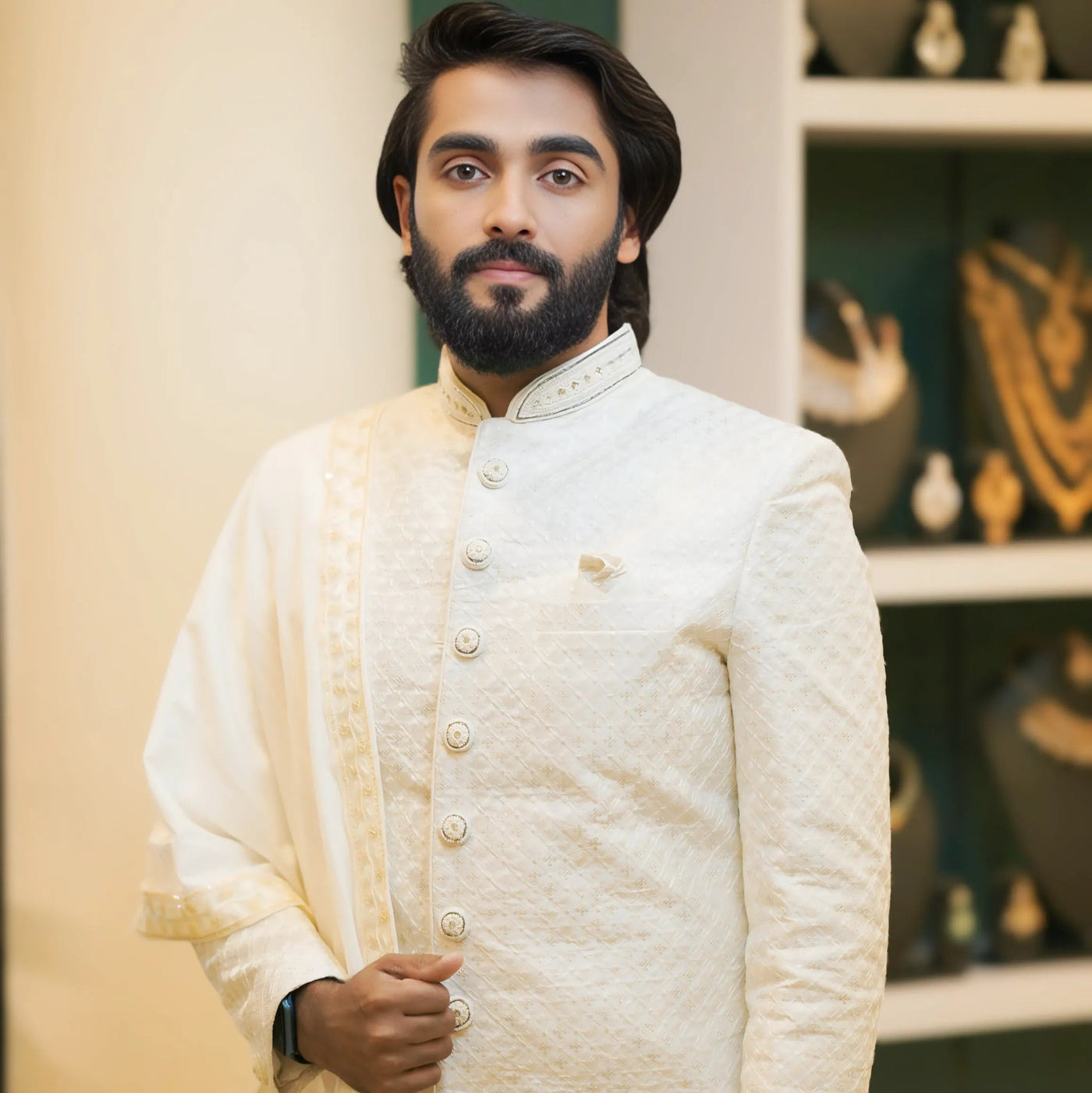 Off-White Embroidered Sherwani